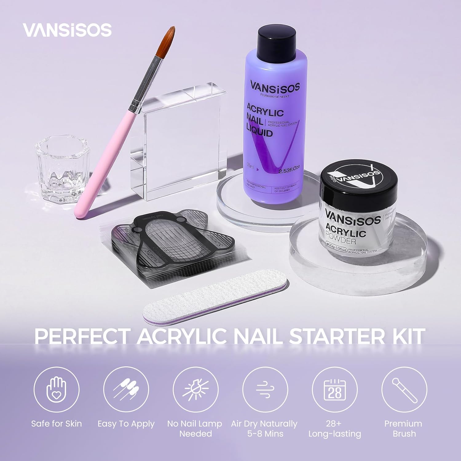 Acrylic Nail Kit: 30g Clear Acrylic Powder and 75ml Liquid Set with Nail Brush and Forms Nails Extension Kit for Beginners for Home DIY Salon Nails Application - Image 7