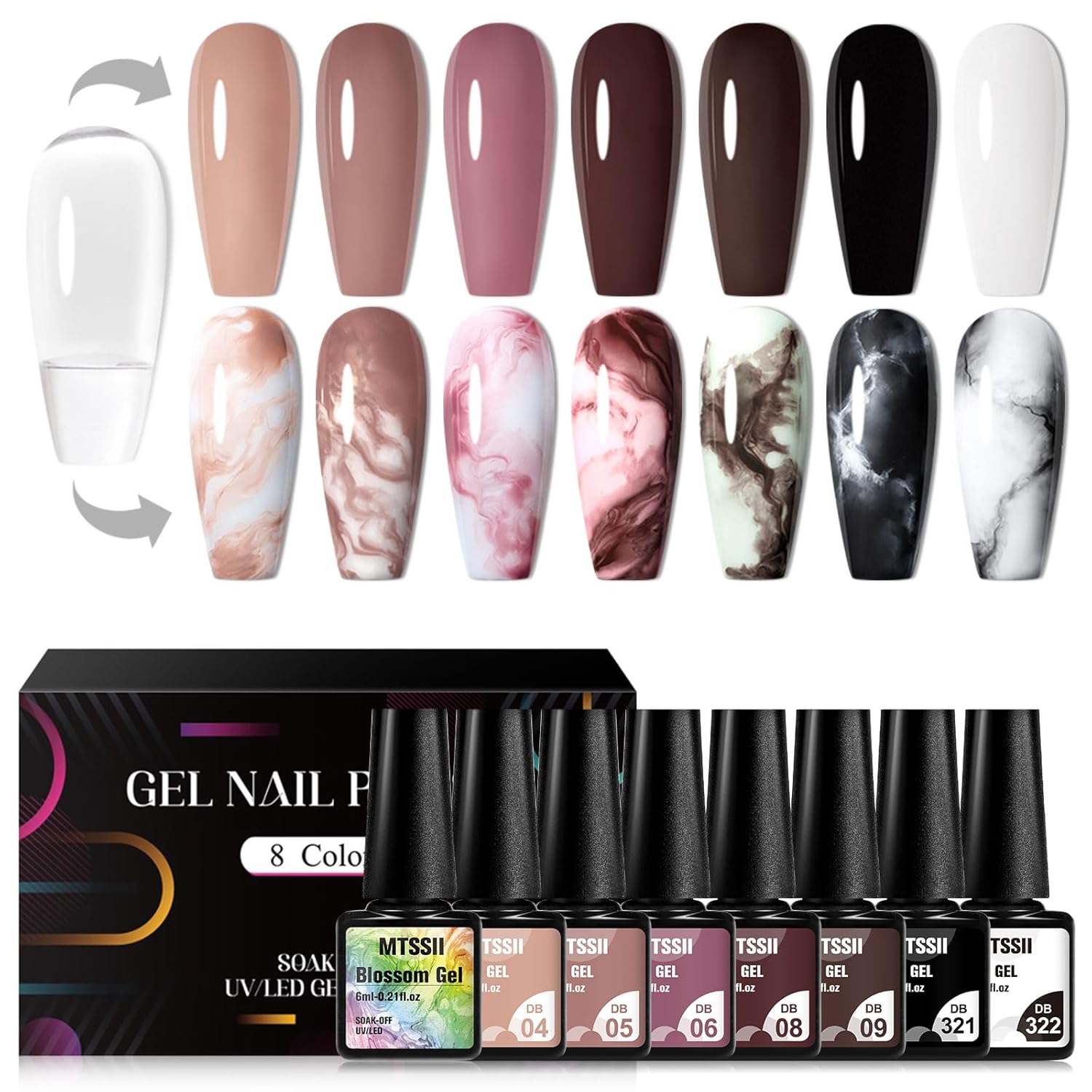 Blooming Watercolor Ink Gel Nail Polish Flower Nail Art Blossom Gel for Spreading Marble Effect Soak Off UV Gel Manicure 8 Colors