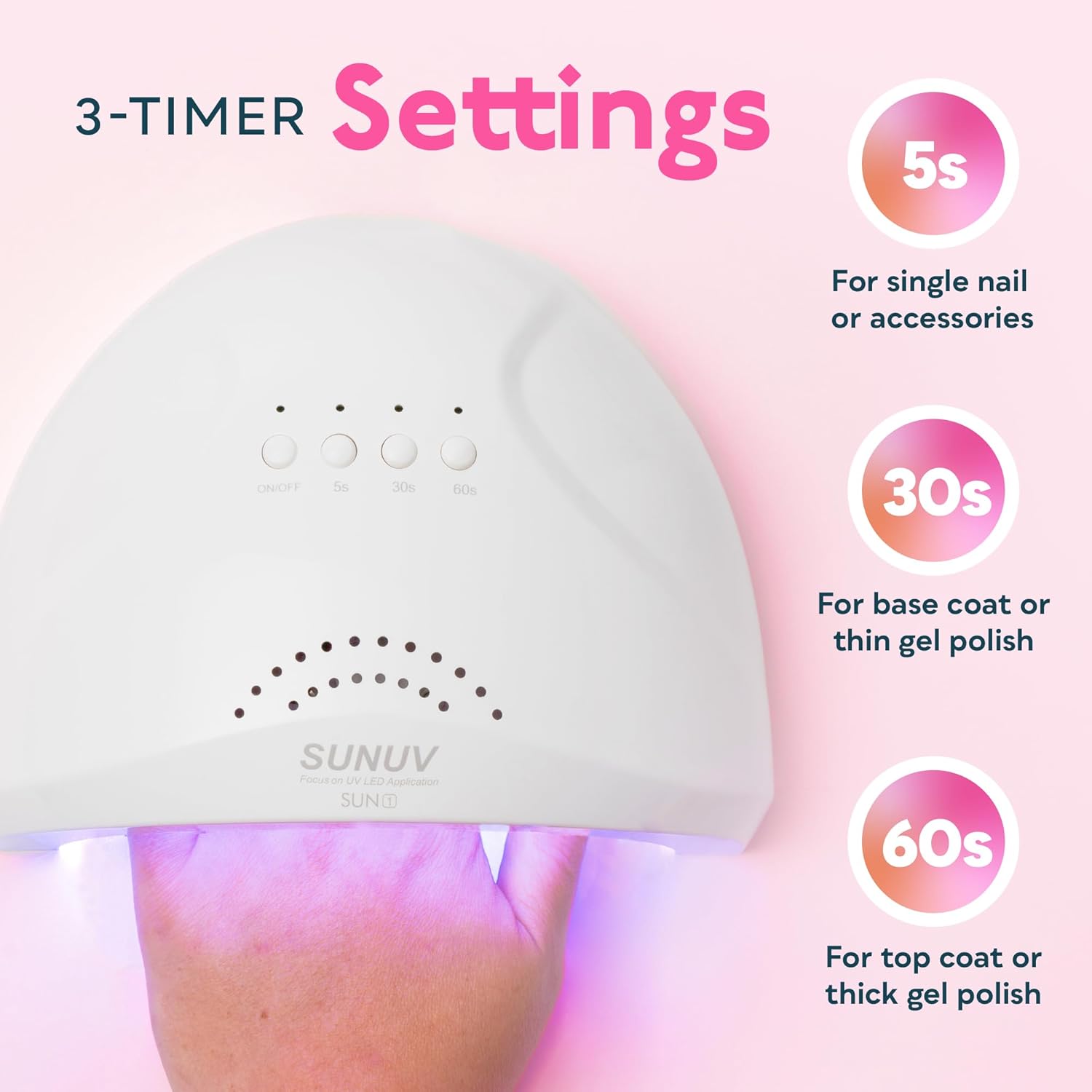 SUNUV UV LED Nail Lamp, Gel Light for Nail Polish UV Dryer with 3 Timers SUNone White - Image 3