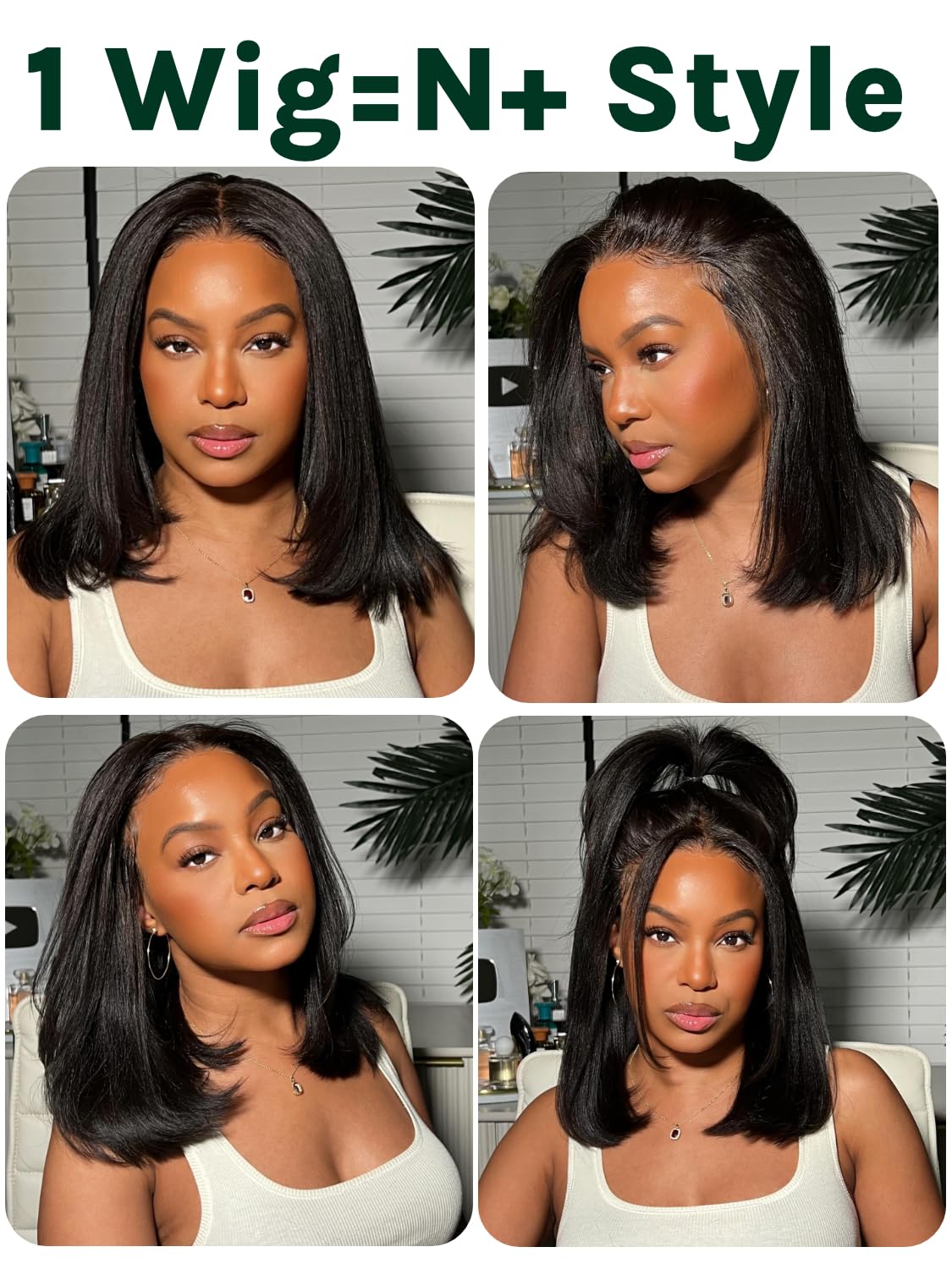 KLAIYI Yaki Straight Bob Wig Bye Bye Knots Glueless Pre Everything 13x4 Lace Frontal Wigs Human Hair Pre Cut Pre Plucked Pre Bleached Put On and Go Wigs for Beginners 30S Easy to Wear Kinky Wig 14Inch - Image 8