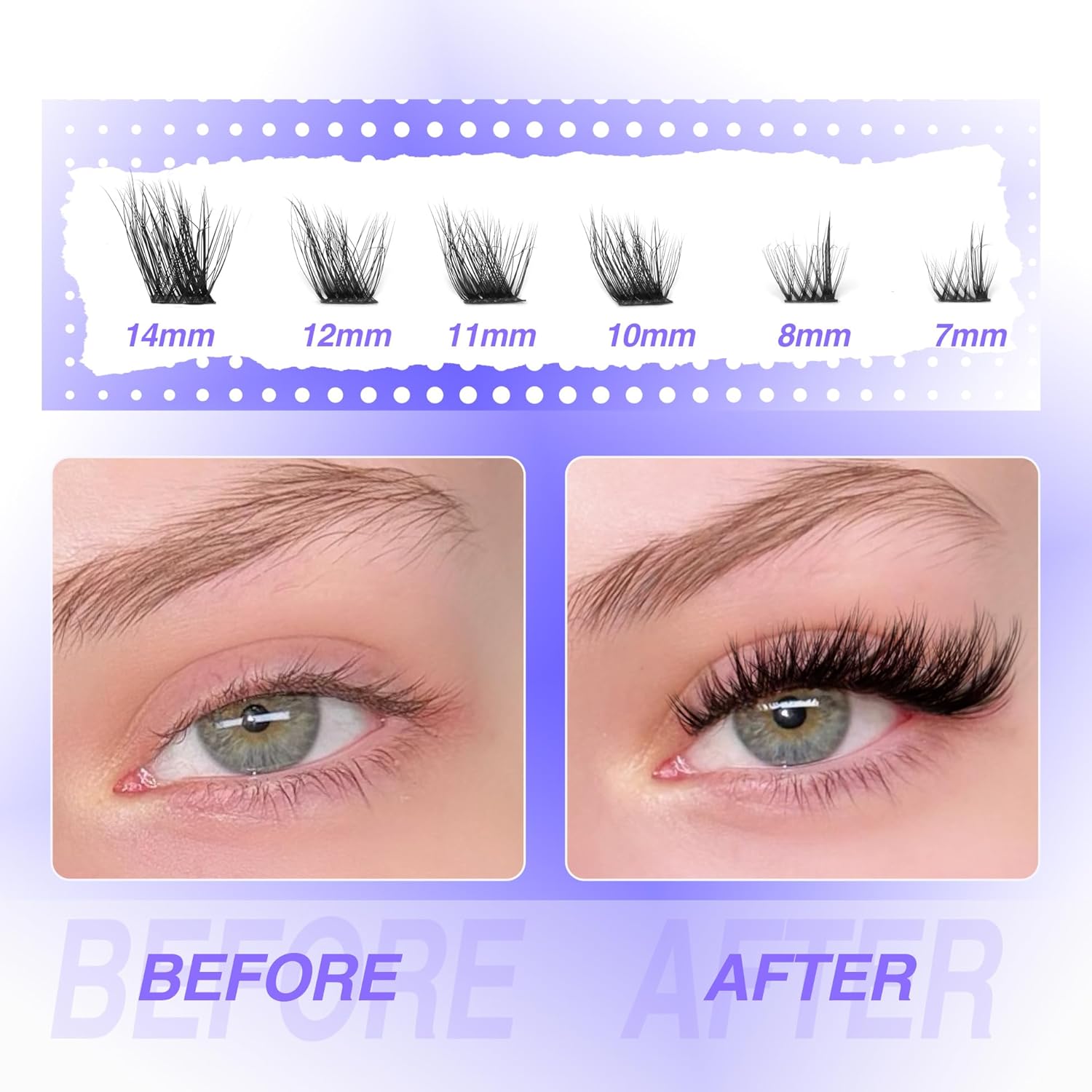 Mavphnee Lash Clusters Cat Eye Cluster Eyelash Extensions 144 Pcs Fox Eye Lashes Left & Right Individual Lashes Wispy DIY Lash Extension Natural Cluster Lashes Pack - Image 4