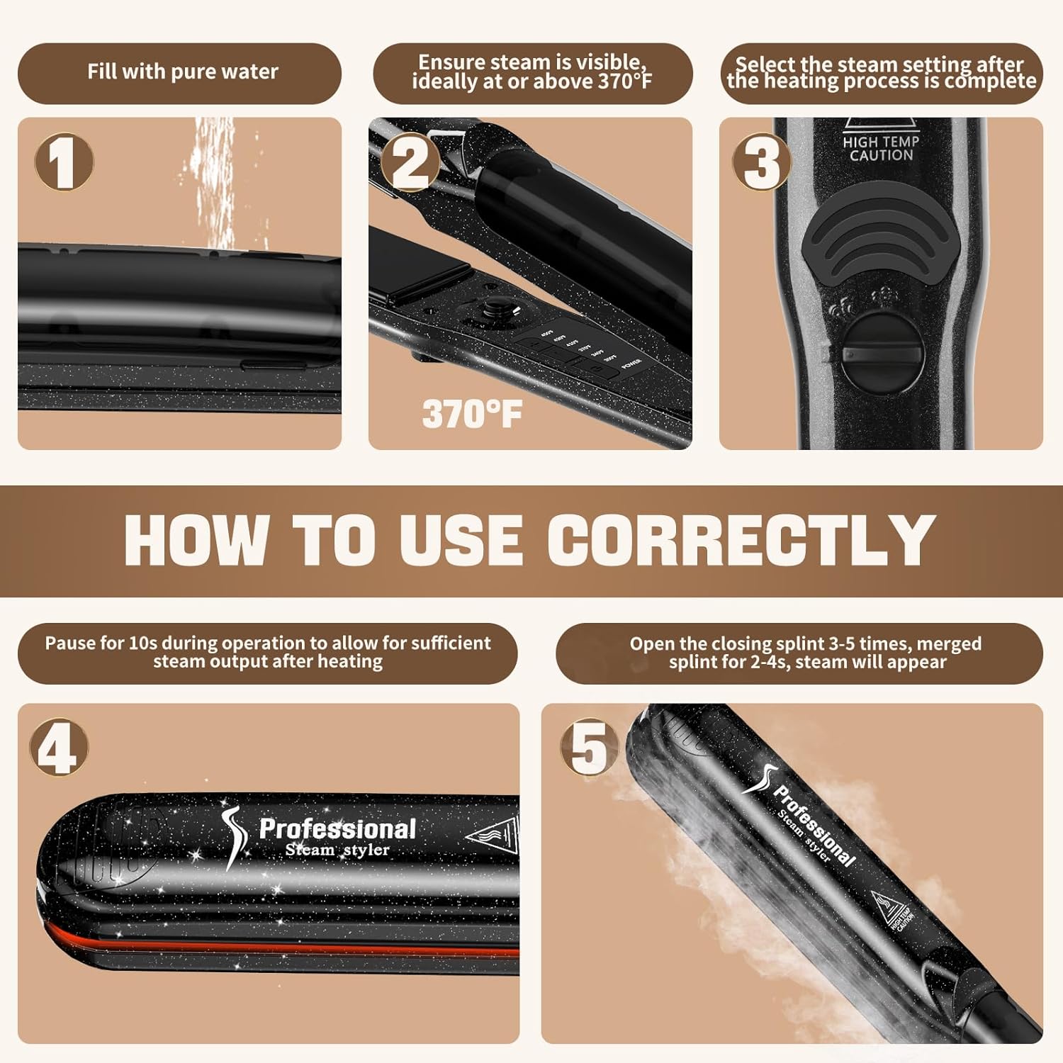 DORISILK 2.0 Upgraded Steam Straighteners for Hair, Professional Salon Ceramic Tourmaline Vapor Steam Flat Iron Hair Straightener and Curler 2 in 1 Straightening Curling Iron, Dual Voltage LED Temp - Image 6