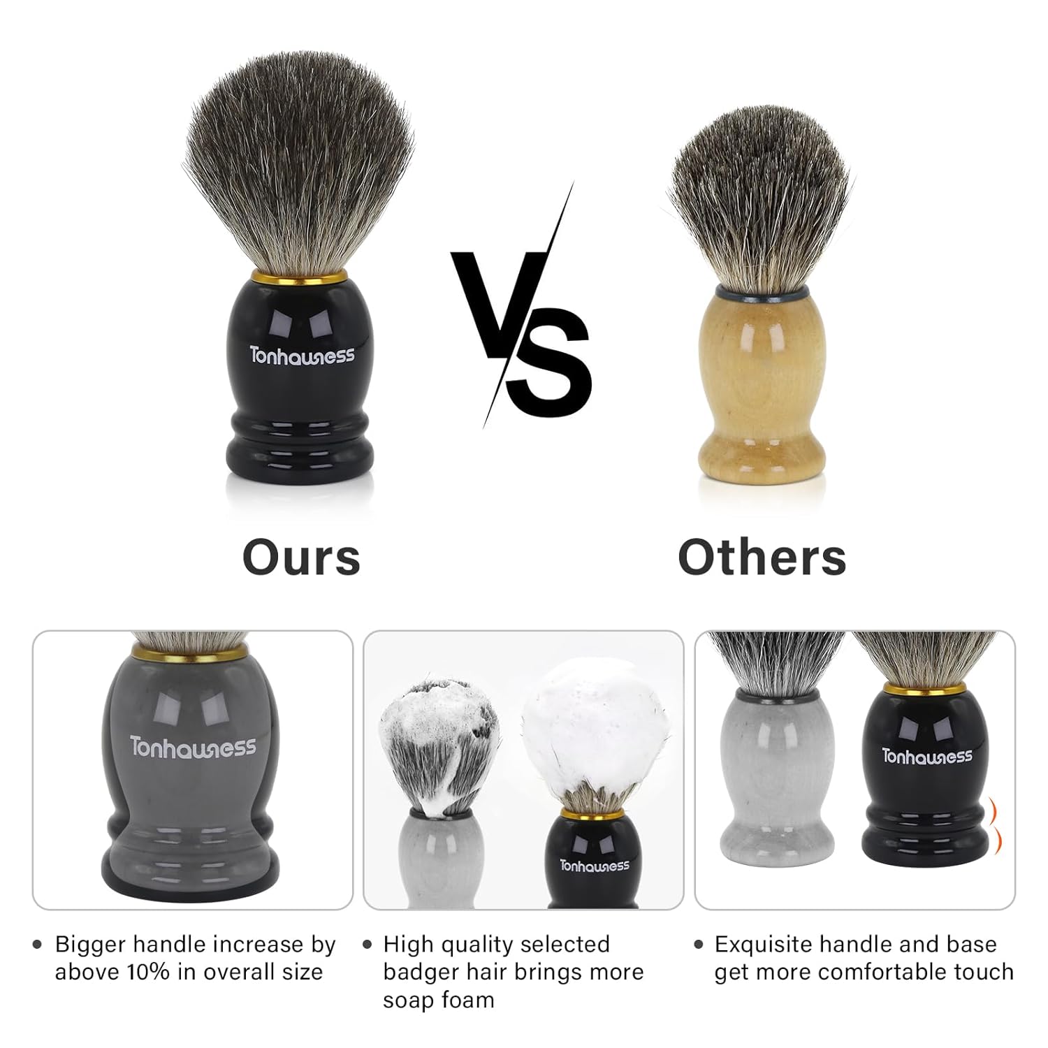 Men's 4-in-1 Badger Hair Shaving Brush Set with Bowl and Stand - Image 3