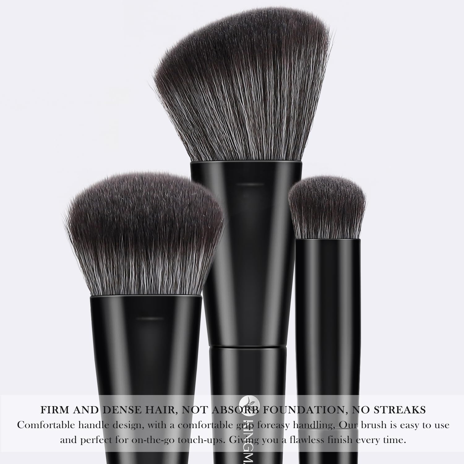 KINGMAS Foundation Makeup Brushes, 3Pcs Kabuki Contour Concealer Makeup Brush, Vegan & Cruelty-Free, Synthetic Cosmetic Under Eye & Blusher Face Brush (Black) - Image 2