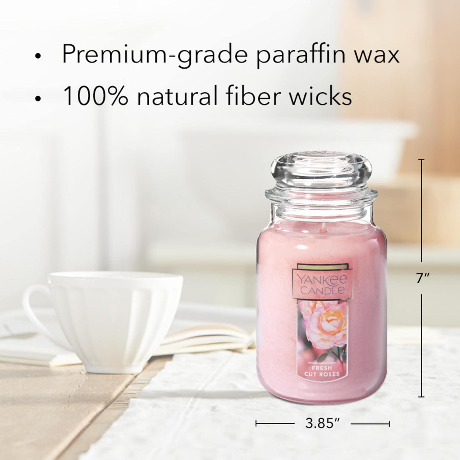 Yankee Candle Fresh Cut Roses Scented Premium 22oz Single Wick Candle Over 110 Hours of Long-Lasting Aroma Ideal for Home Decor Gifting and Events Classic Large Jar Pink - Image 4