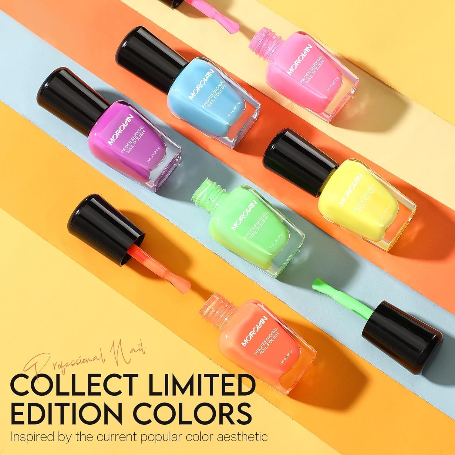 Morovan Nail Polish Set Fingernail: Neon Quick Dry 6 Bright Colors Rainbow Nail Polish Kit Regular Finger Nail Polish Pack Summer 0.25oz Glossy Nail Polish Gifts for Women - Image 3