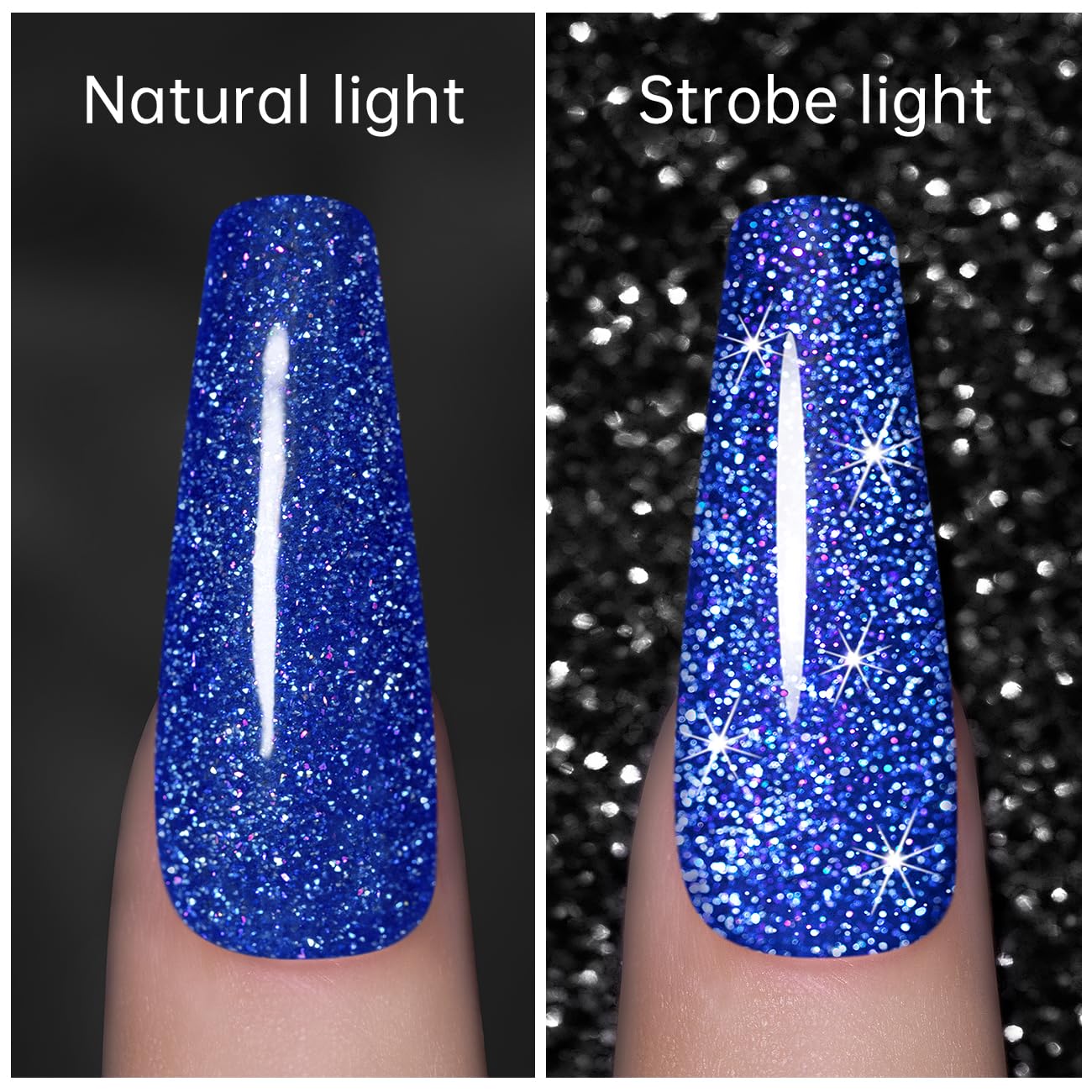 RARJSM Reflective Glitter Gel Polish Royal Blue Sparkle Iridescent Rainbow Shimmer Dark Blue Nail Polish 7.5ml Soak Off Sparkle Flash Disco Diamond Salon DIY Home Manicure - Image 2