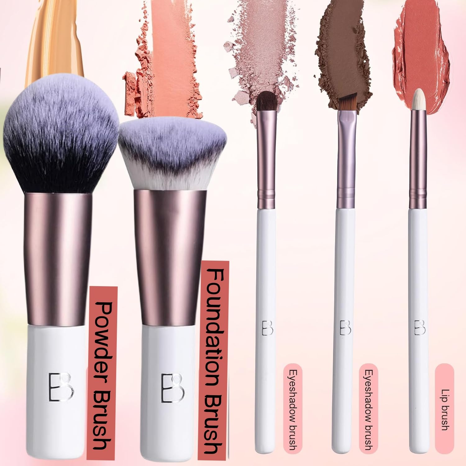 BS-MALL Travel Makeup Brushes Premium Synthetic Foundation Powder Concealers Eye Shadows 5 PCS with Storage Bag - Image 4