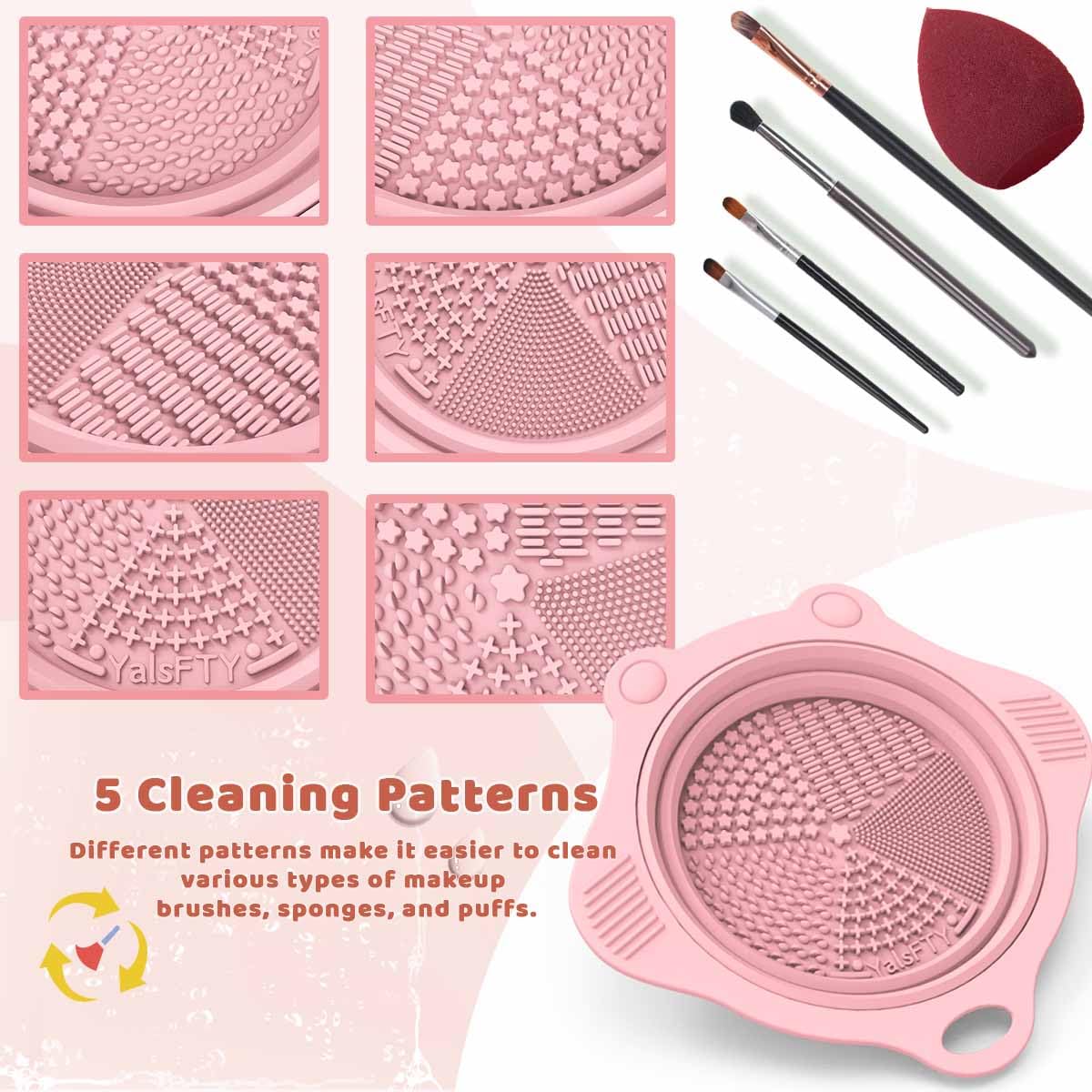 Foldable Silicone Makeup Brush Cleaner Pad Bowl, YalsFTY Portable Mat Scrubber Cleaning Tool for Makeup Brushes (Pink) - Image 3