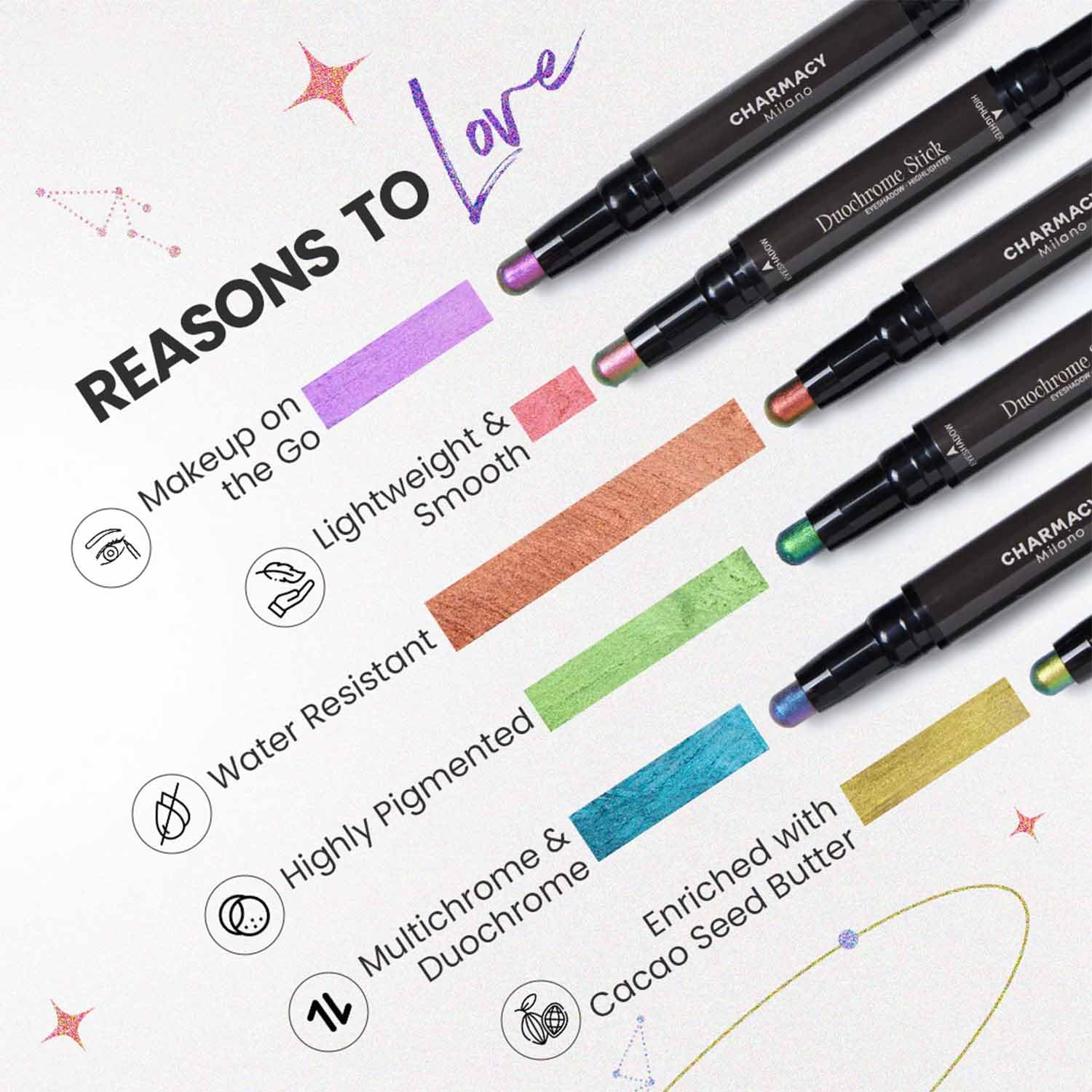 CHARMACY Multichrome 2 in 1 Cream Eyeshadow Stick, Waterproof Eye Brightener Highlighter Stick Makeup, High Pigmented, Smudge-Proof, Vegan & Cruelty-Free (#904) - Image 4