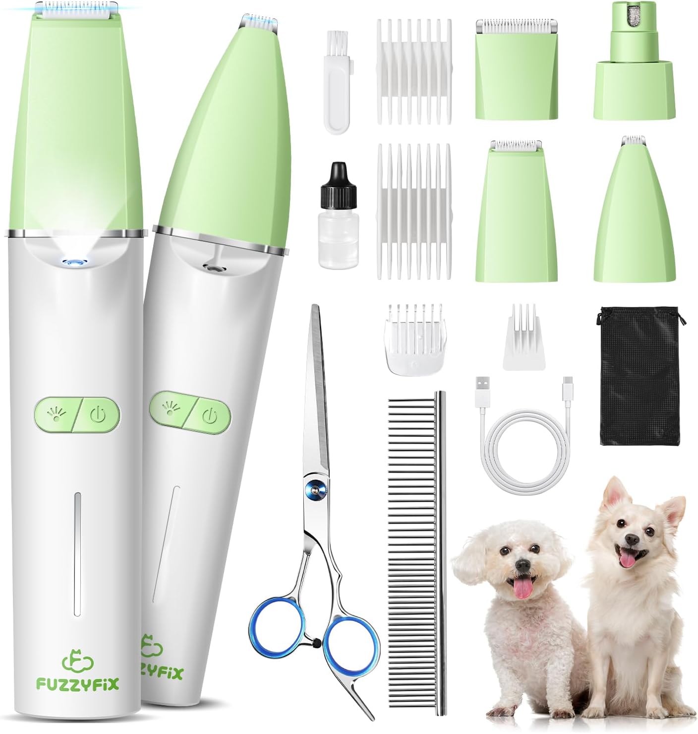Dog Grooming Kit with LED Light, Low Noise Rechargeable 4 in 1 Pet Clippers for Matted Hair, Cordless Electric Cat Paw Trimmer Dog Nail Grinder, Grooming Supplies for Cat and Small Dogs