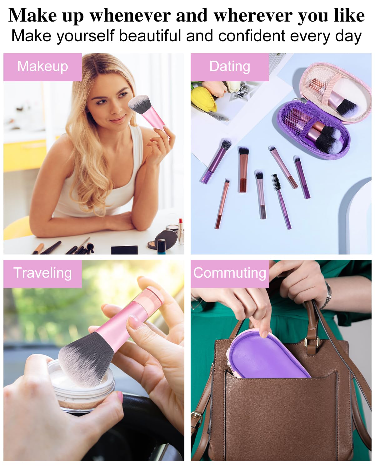 Mini Travel Makeup Brushes Set, 14 Pieces, Portable Full Complete Function Cosmetic Kit with Brush Pouch, On the Go Short Makeup Brush Small Travel Essentials for Women, Girls (Colorful) - Image 6