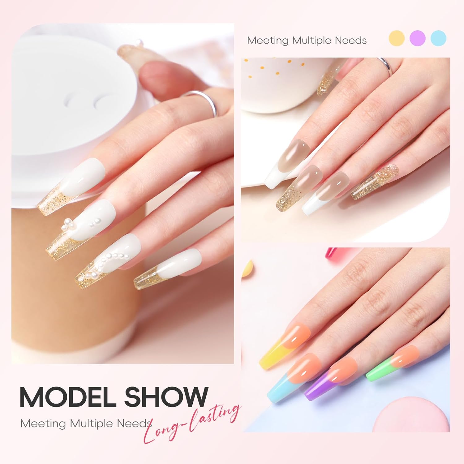 PEACECOLOR 36Pcs Poly Nail Gel Kit with Drill U V Light, 15 Colors Hot Pink Nude Blue Purple Nail Extension Gel with Slip Solution Glossy Matte Top Coat Starter Kit Home Salon DIY - Image 7