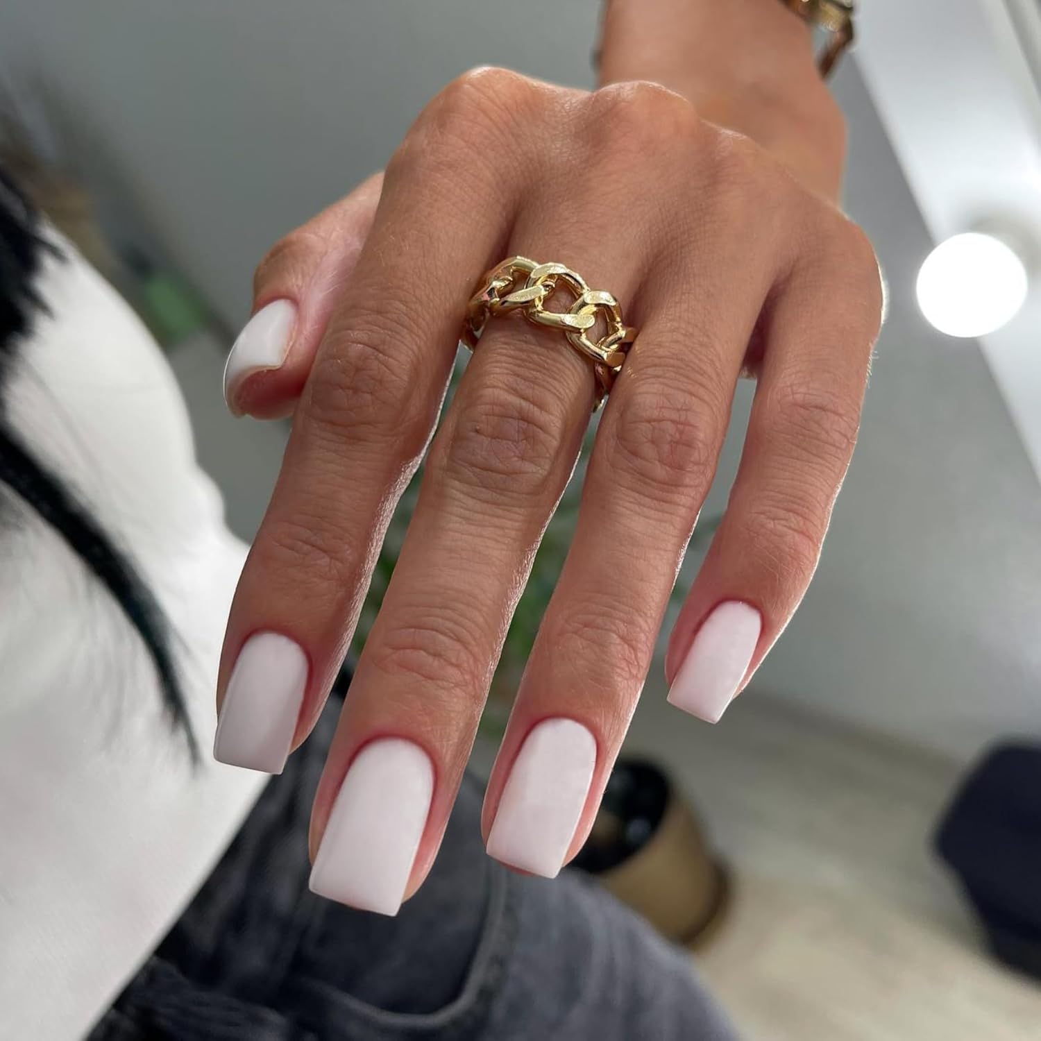 KQueenest Matte White Press on Nails - Short Medium Square Coffin Acrylic Nails Set, 24 Pcs - Image 2