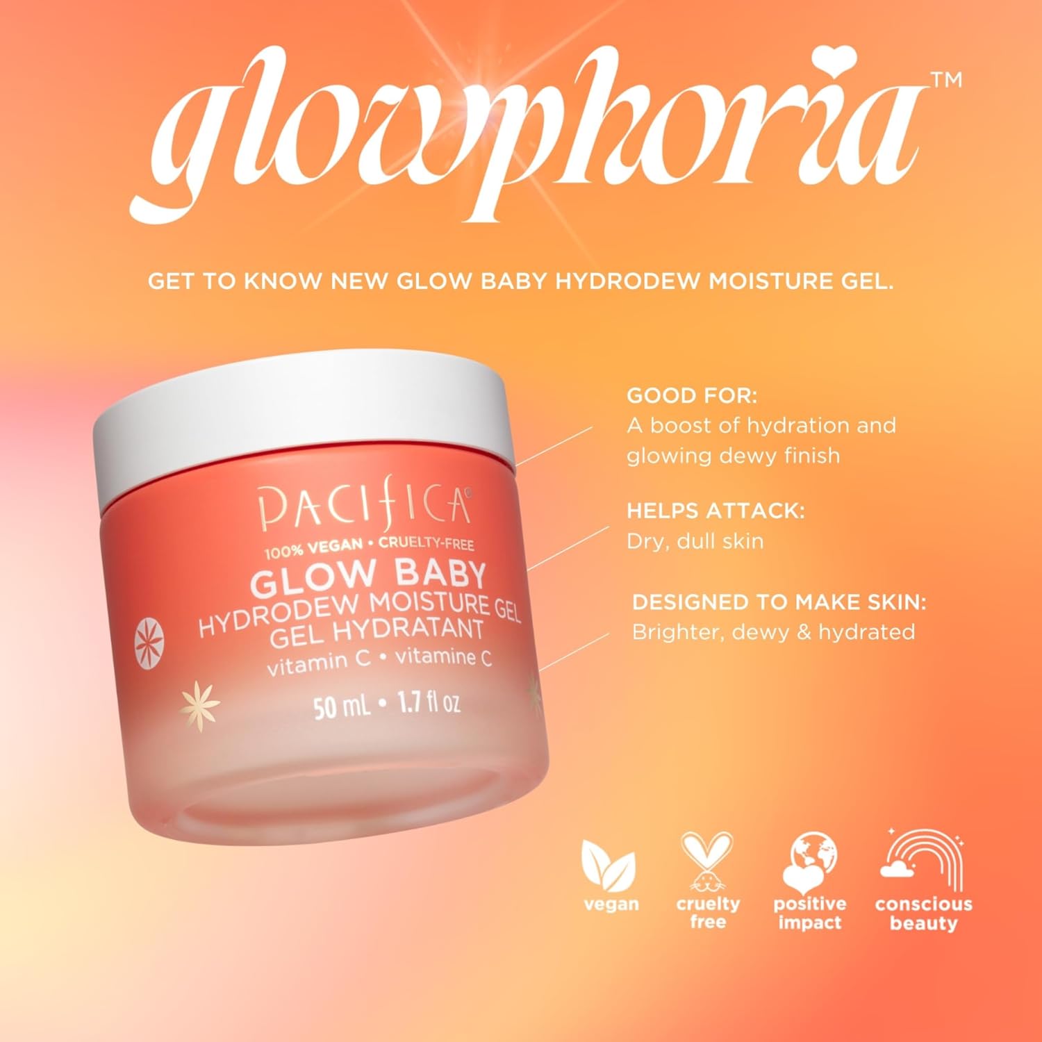 Pacifica Glow Baby Hydrodew Gel Moisturizer β Vitamin C & Niacinamide Dewy Face Gel for Glowing Skin, Lightweight Oil-Free Daily Moisturizer for Brightening & Hydration, Vegan & Clean Beauty Formula - Image 6