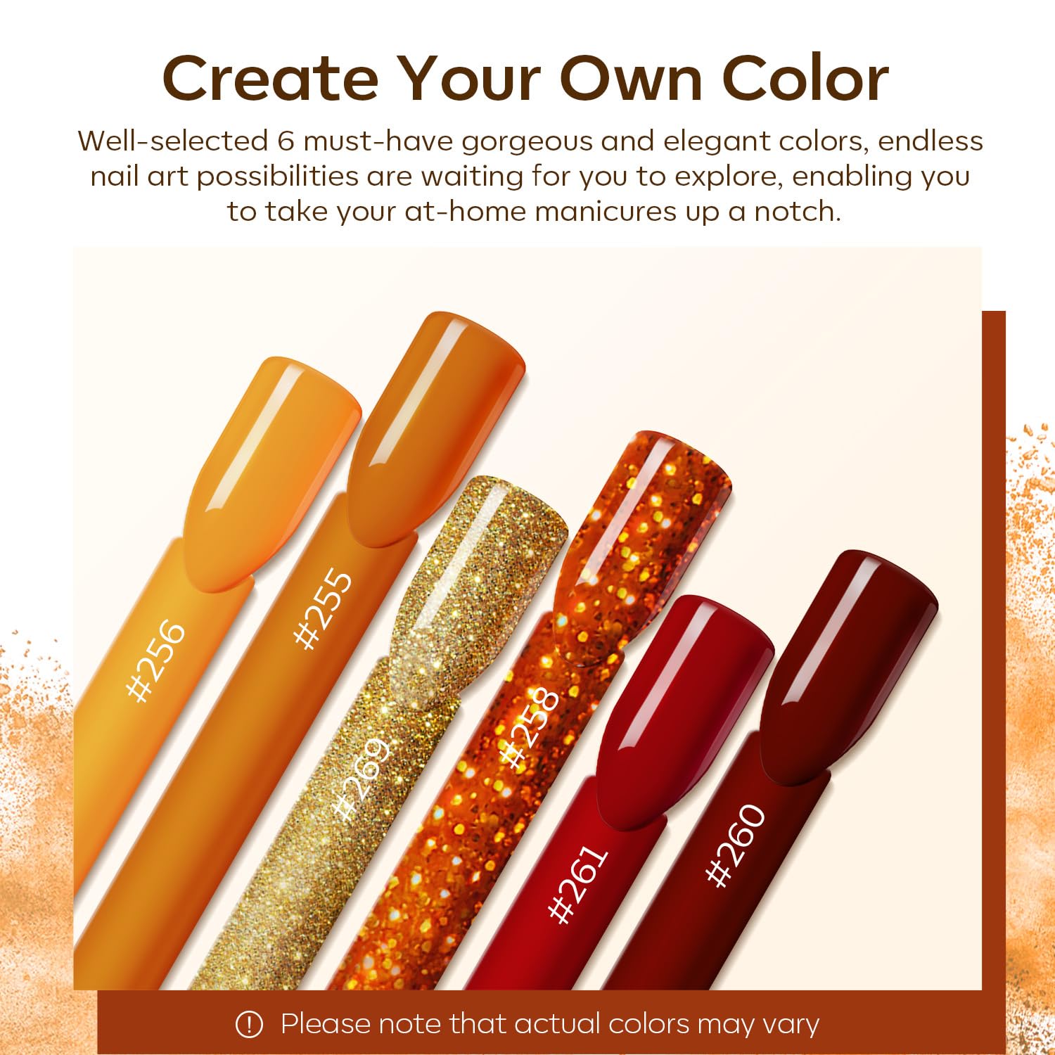 Modelones 6 Colors Acrylic Powder, Fall Autumn Acrylic Nail Powder Gold Red Yellow Orange Nail Acrylic Powder for Acrylic Nail Art 3D Nail Carving French Nail Extension, Gifts for Women - Image 3