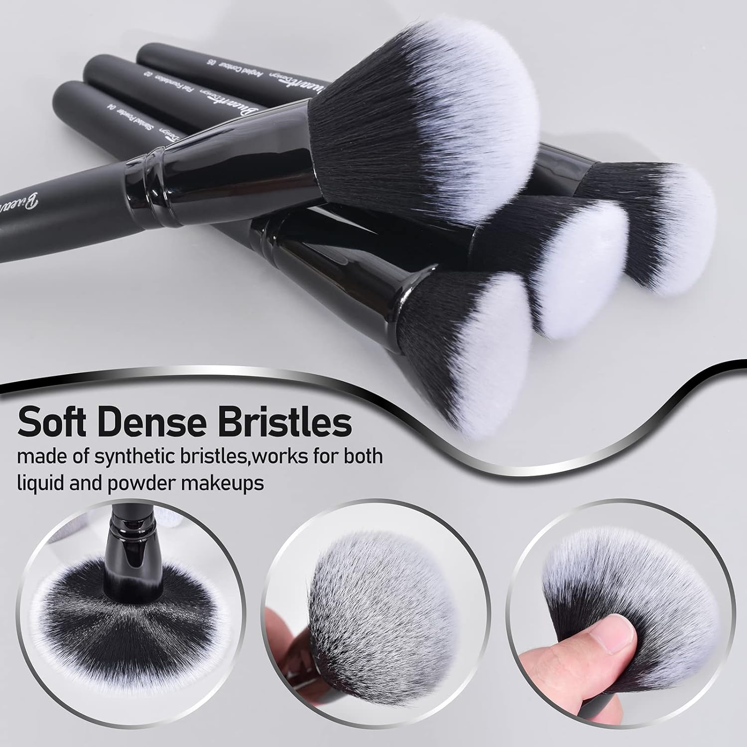 Bueart Design 19Pcs ULTRA SOFT Black labeled DENSE HAIR Makeup Brushes set Contains large powder Flat Foundation Ultimate Blending Make up Brush set Blush Face Brush Concealers contour Eyeshadow - Image 5