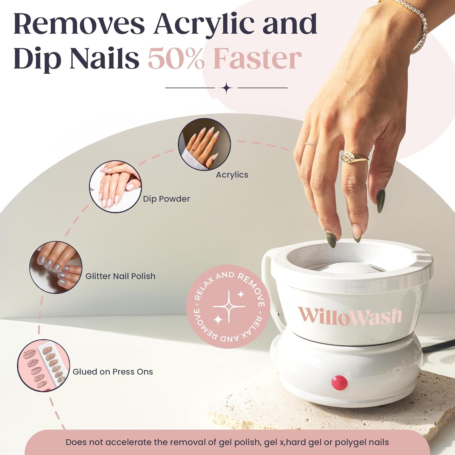 Willowash Electric Nail Soaking Bowl, Acetone-Proof Acrylic Remover Kit, Dip Powder Remover for Home Use, Heats for 50% Faster Removal - Image 3