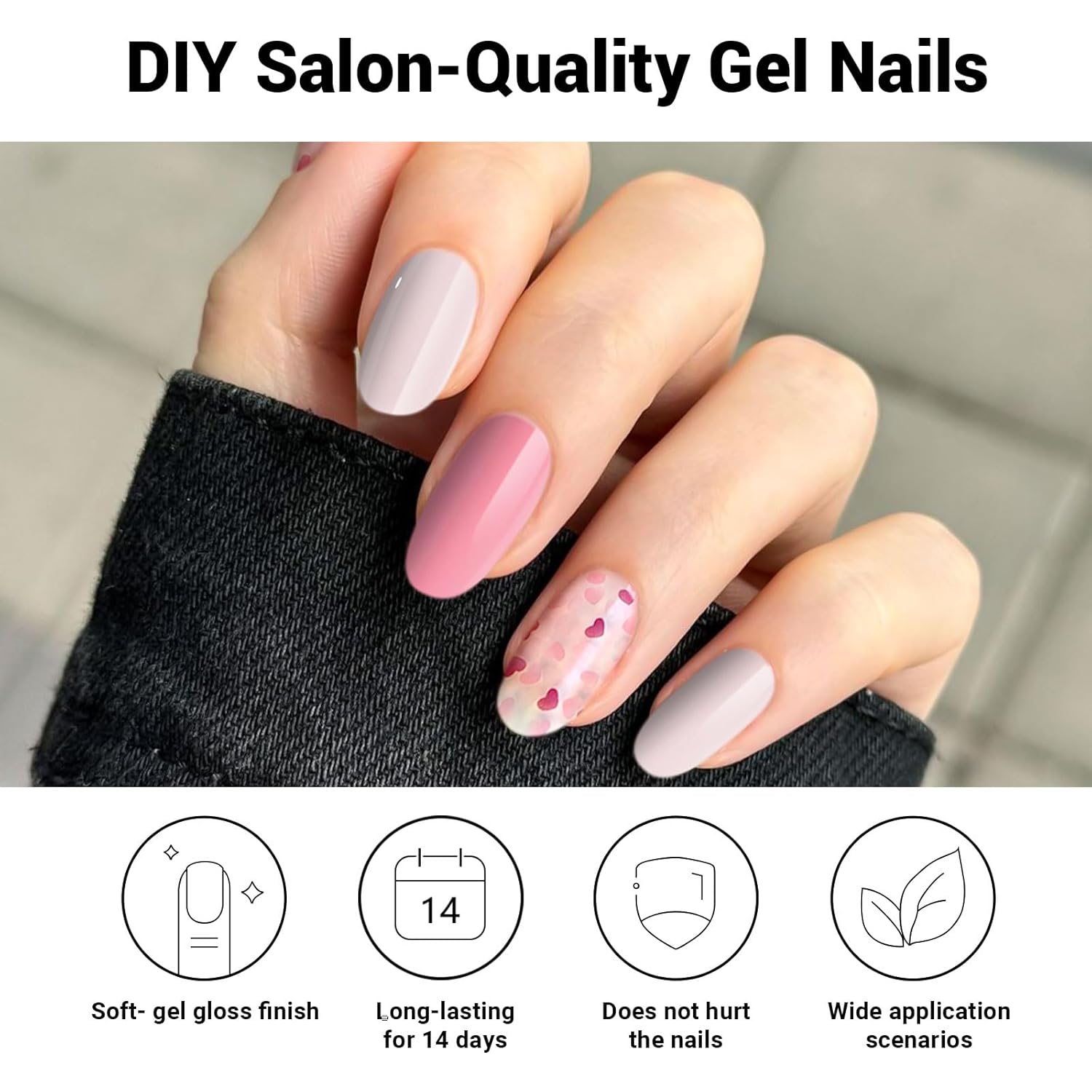 Semi Cured Gel Nail Strips, Love Heart | 28 pcs Gel Nail Strips Work with Any UV Lamp, Salon Quality UV Nails Stickers, Easy to Apply for Home Nails DIY - Image 4
