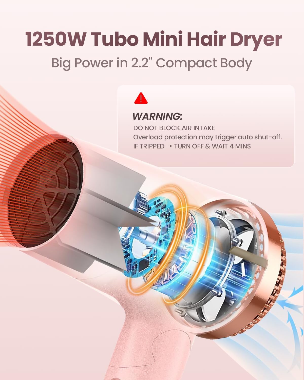 PRITECH Dual Voltage Travel Hair Dryer (1250W) - Foldable Blow Dryer with Concentrator, 110V/220V Worldwide Use, Compact Lightweight Design, EU Plug Included - Image 3