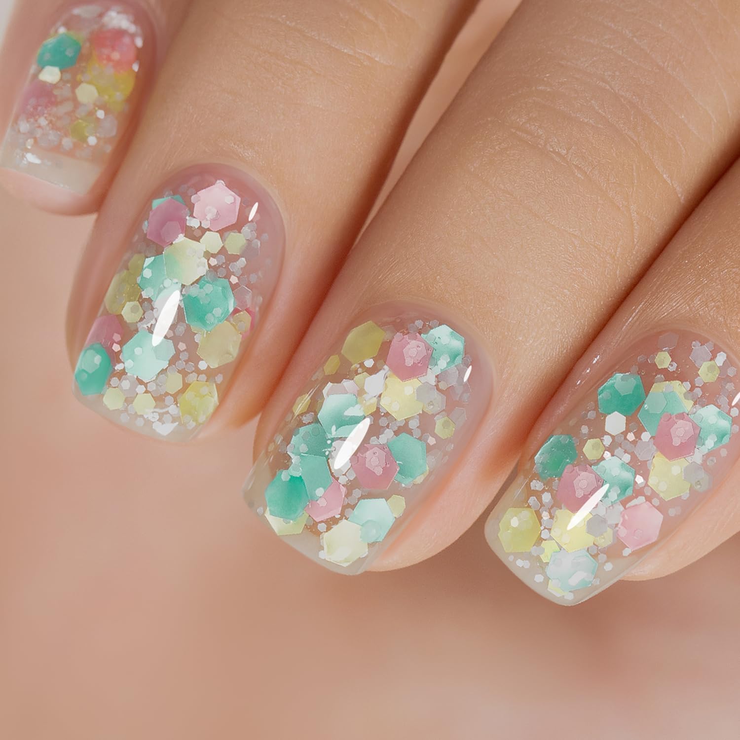 RARJSM Glitter Gel Nail Polish Pink Yellow Green Patel Spring Summer Color Big Flakes Gel Polish Sparkly Chunky Clear Shimmer Pigments Soak off Led UV Curing Required for Home Salon Manicure 15ml - Image 3