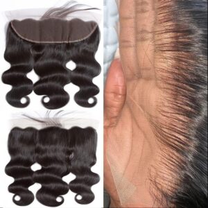 Body Wave Frontal 13 x 4 HD Transparent Lace Frontals With Bangs Baby Hair 100% Remy Human Hair 150% Density Natural Color (13 x 4 Lace Frontal, 12 Inch)