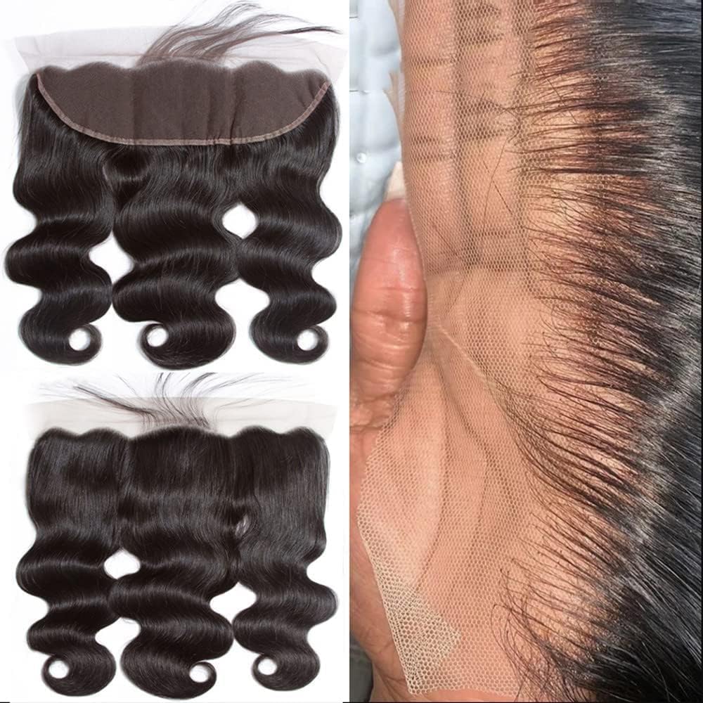 Body Wave Frontal 13 x 4 HD Transparent Lace Frontals With Bangs Baby Hair 100% Remy Human Hair 150% Density Natural Color (13 x 4 Lace Frontal, 12 Inch)