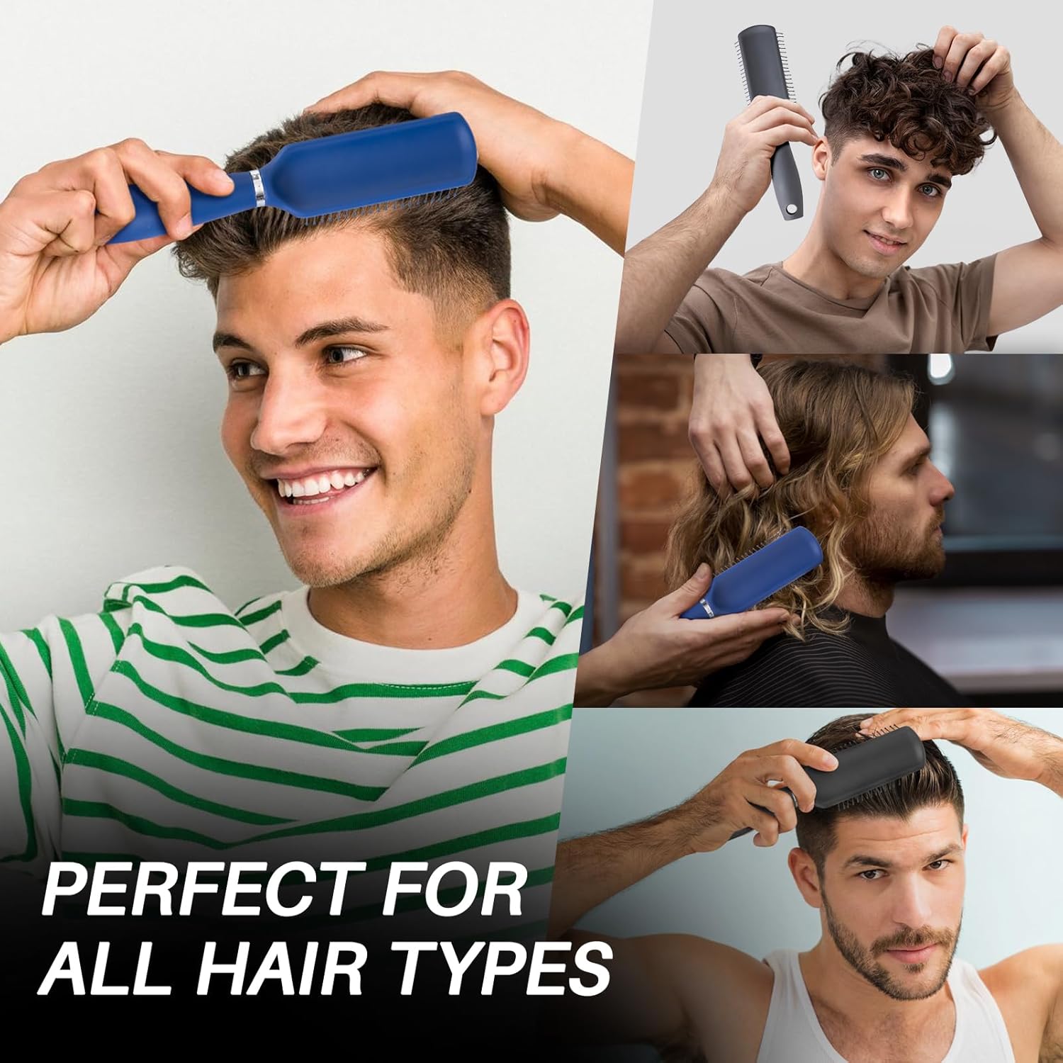 RHOS Hair Brush for Men - Detangler Hair Brush for Styling/Massage - Nylon Bristles for Wet & Dry Hair, Bangs, Thin, Short Hair - Gray - Image 7