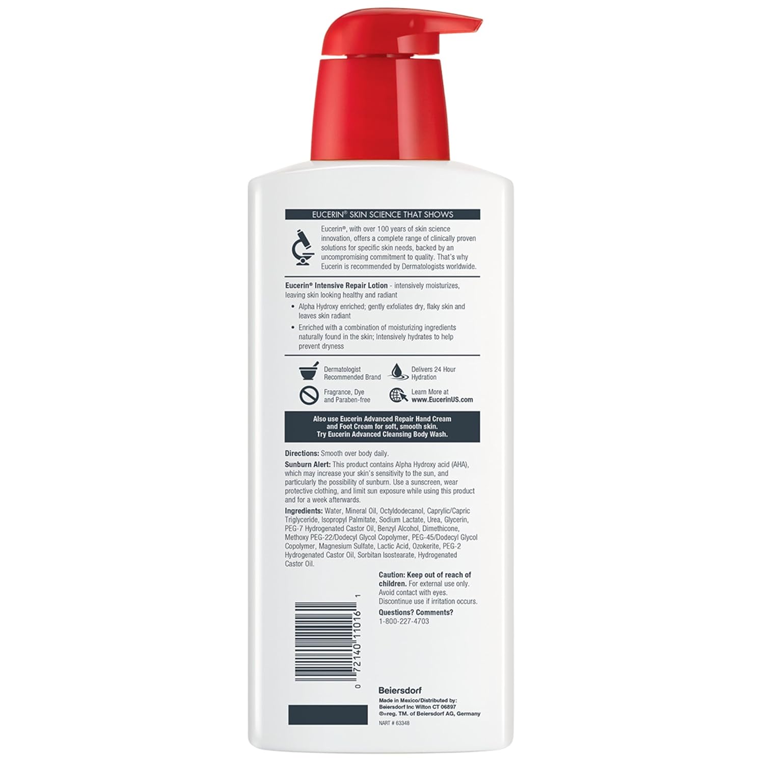 Eucerin Intensive Repair Body Lotion for Dry Skin with Alpha Hydroxy, Body Moisturizer for Very Dry Skin, Moisturizes, Exfoliates and Conditions, Paraben Free and Fragrance Free, 16.9 Fl Oz Bottle - Image 12