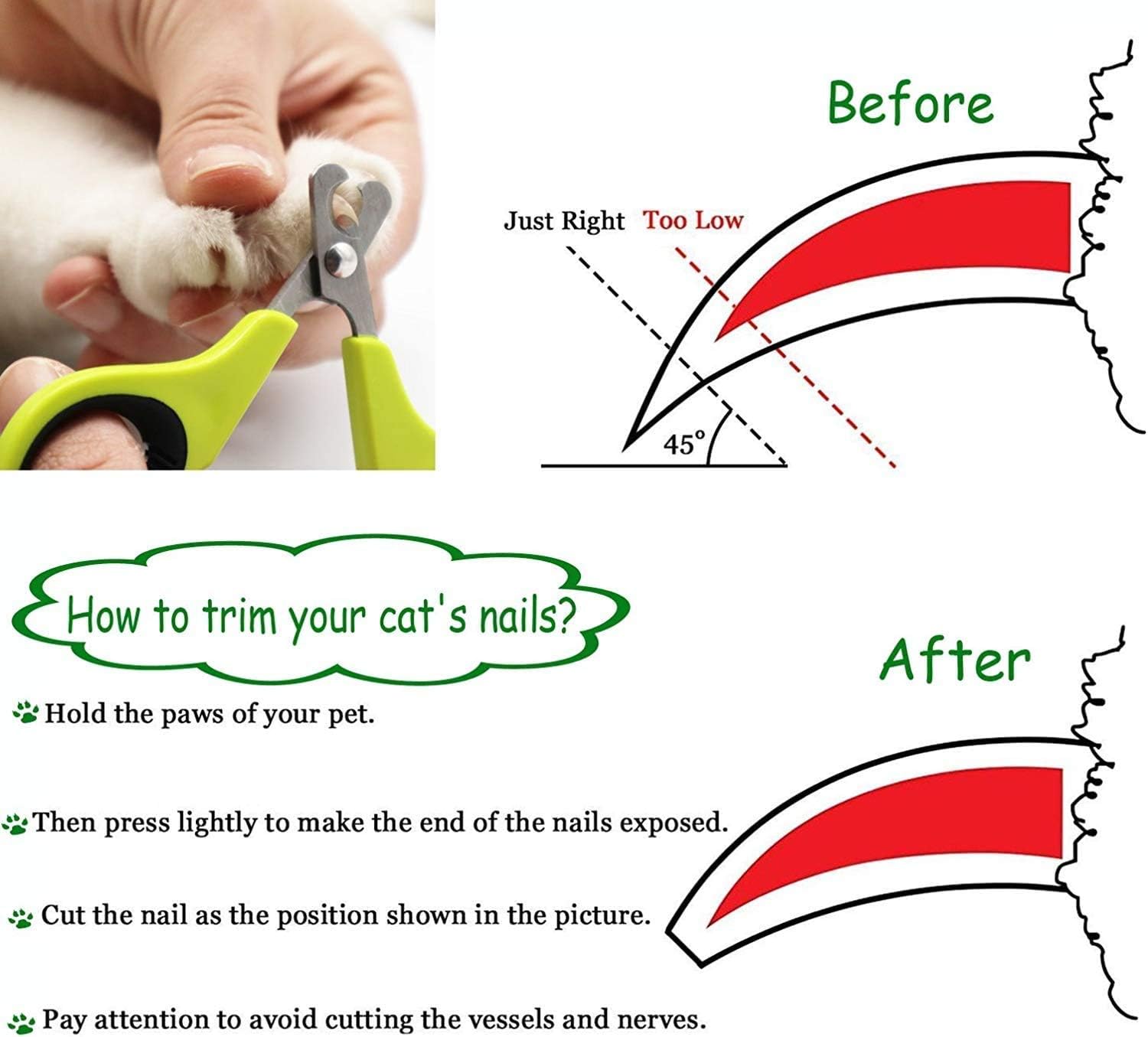 OneCut Pet Nail Clippers, Update Version Cat & Kitten Claw Nail Clippers for Trimming, Professional Pet Nail Clippers Best for a Cat, Puppy,Rabbit, Kitten & Small Dog,Sharp & Safe (Green) - Image 7