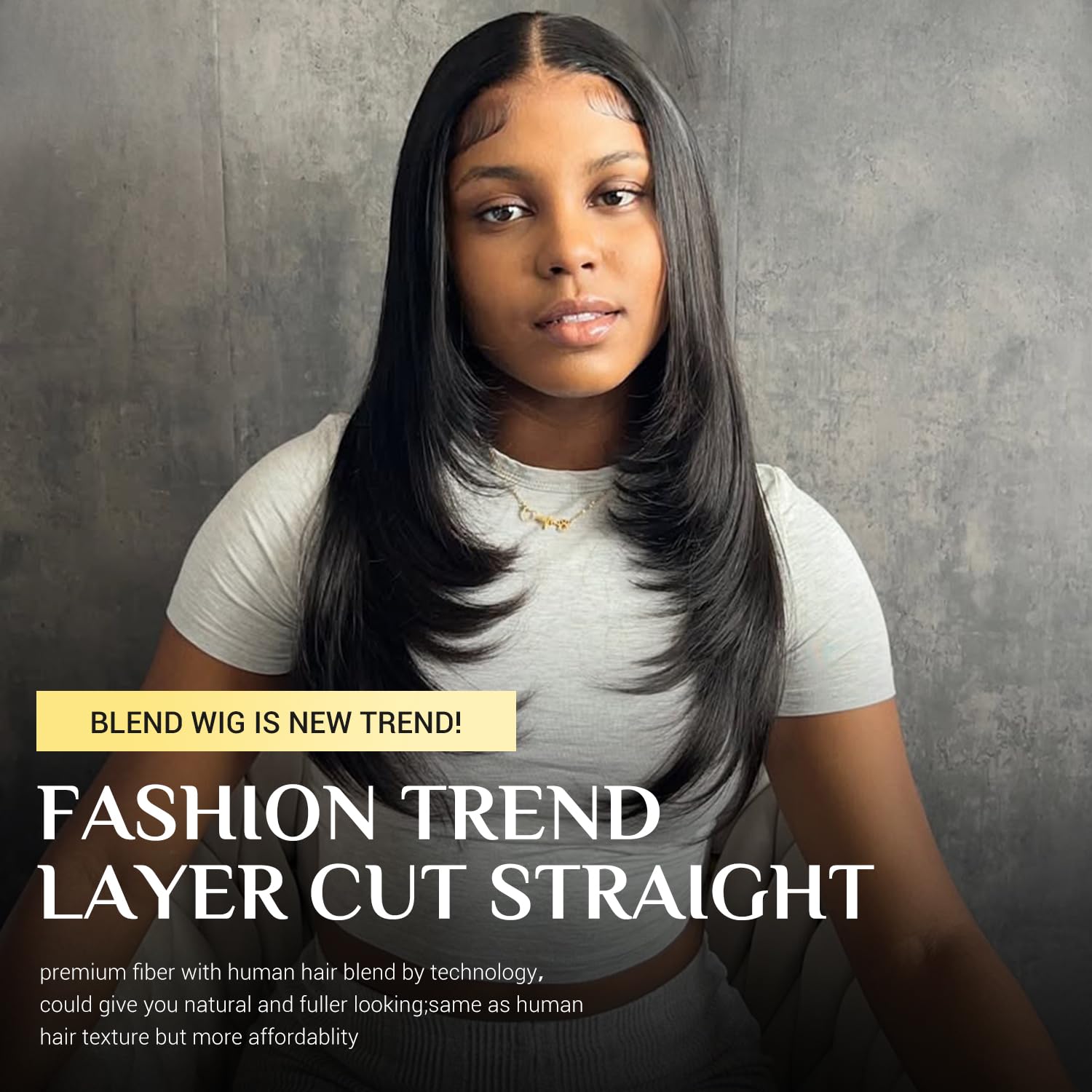 TESLAL Blend Wigs Human Hair Glueless Wear and Go Glueless Wigs Human Hair Pre Plucked Pre Cut Layered Wig Straight 6X6 Synthetic and Human Hair Blend Wig 20Inch Black Color 260% Density - Image 2