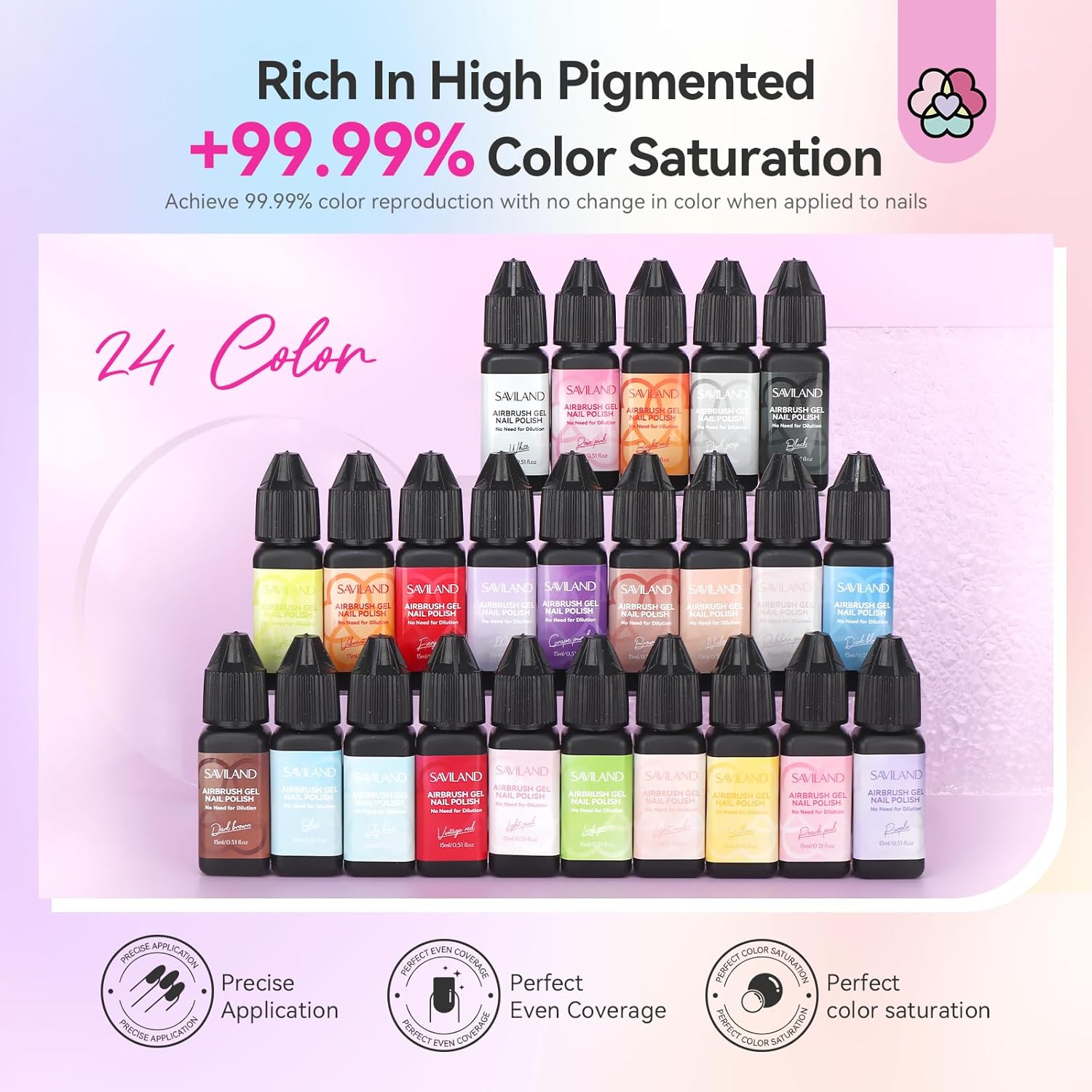 SAVILAND Airbrush Gel Nail Polish: Dilution-Free 24 Colors Airbrush for Nails with Airbrush for Gradients Nails Blush Nails Layered Nail Art Various Pattern High Color Saturation for Home Salon Kit - Image 5