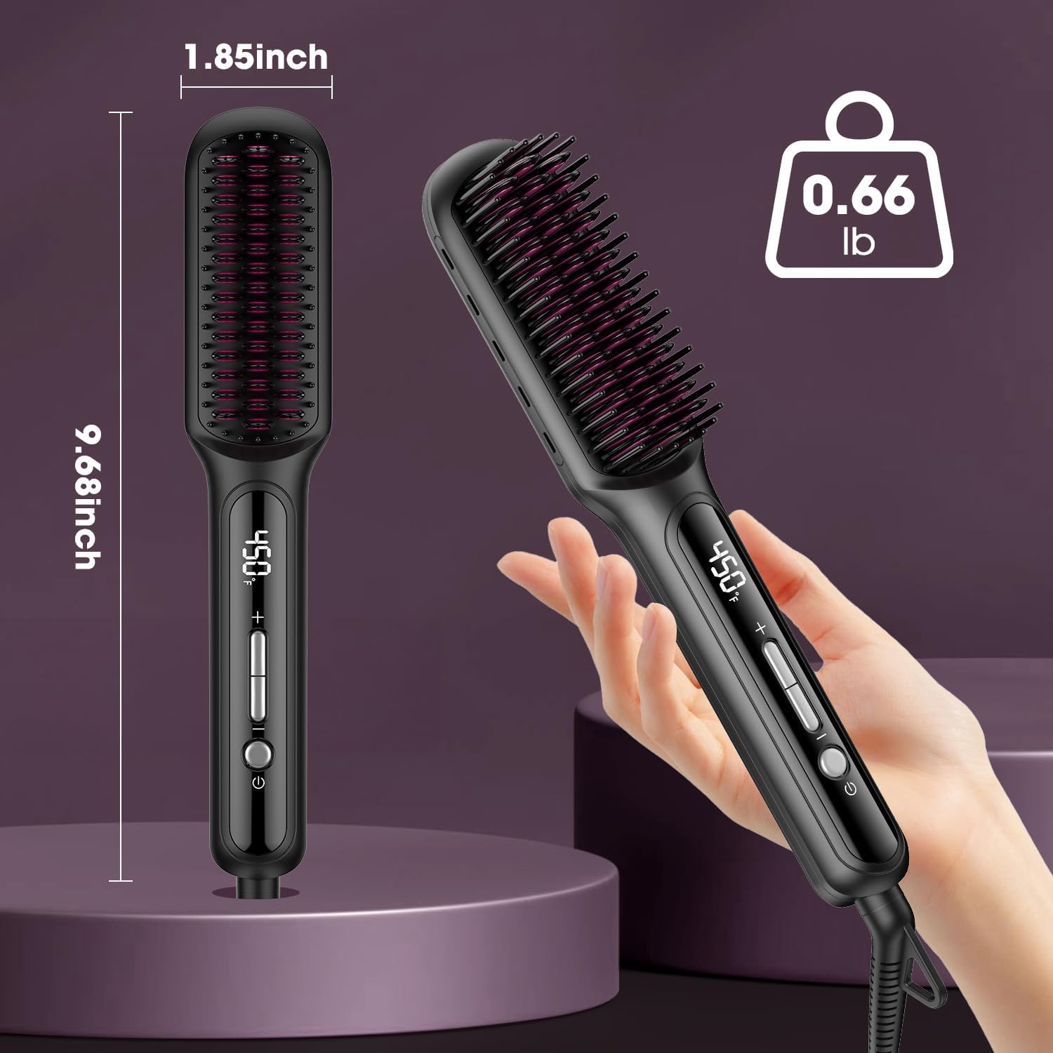 MiroPure Hair Straightener Brush with Plasma Technique, Ceramic Straightening Brush with 16 Temp Settings 30s Fast Heating, Hair Straightener Comb for Women with LED Display & Dual Voltage, Black - Image 7