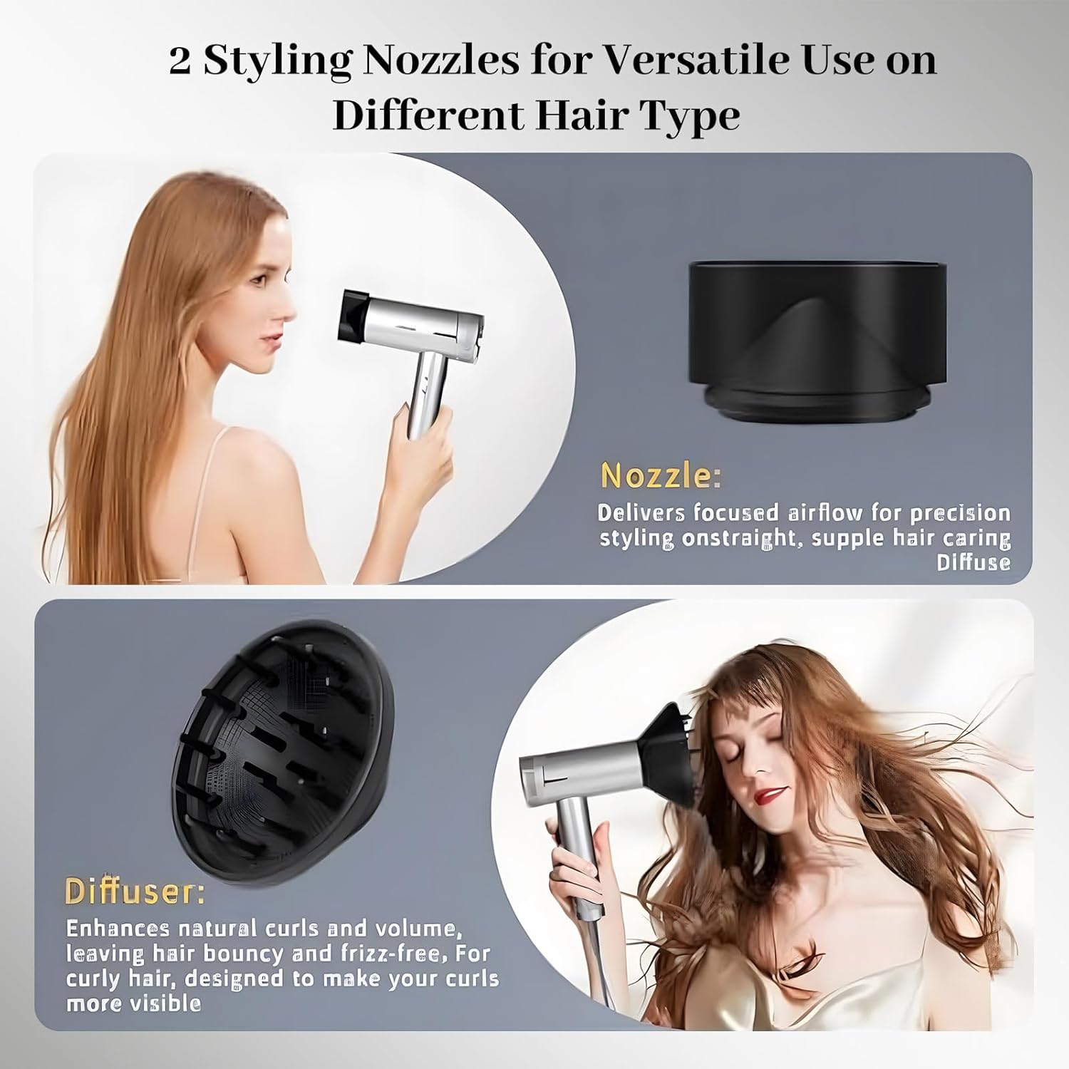 Hair Dryer, Quick Fast Drying 160000 RPM High Speed Ionic Blow Dryer, 2 Speeds & 4 Temps Hair Dryers with HD Display, Low Noise Hair Dryer with Magnetic Nozzle & Diffuser for Home Travel Salon - Image 6