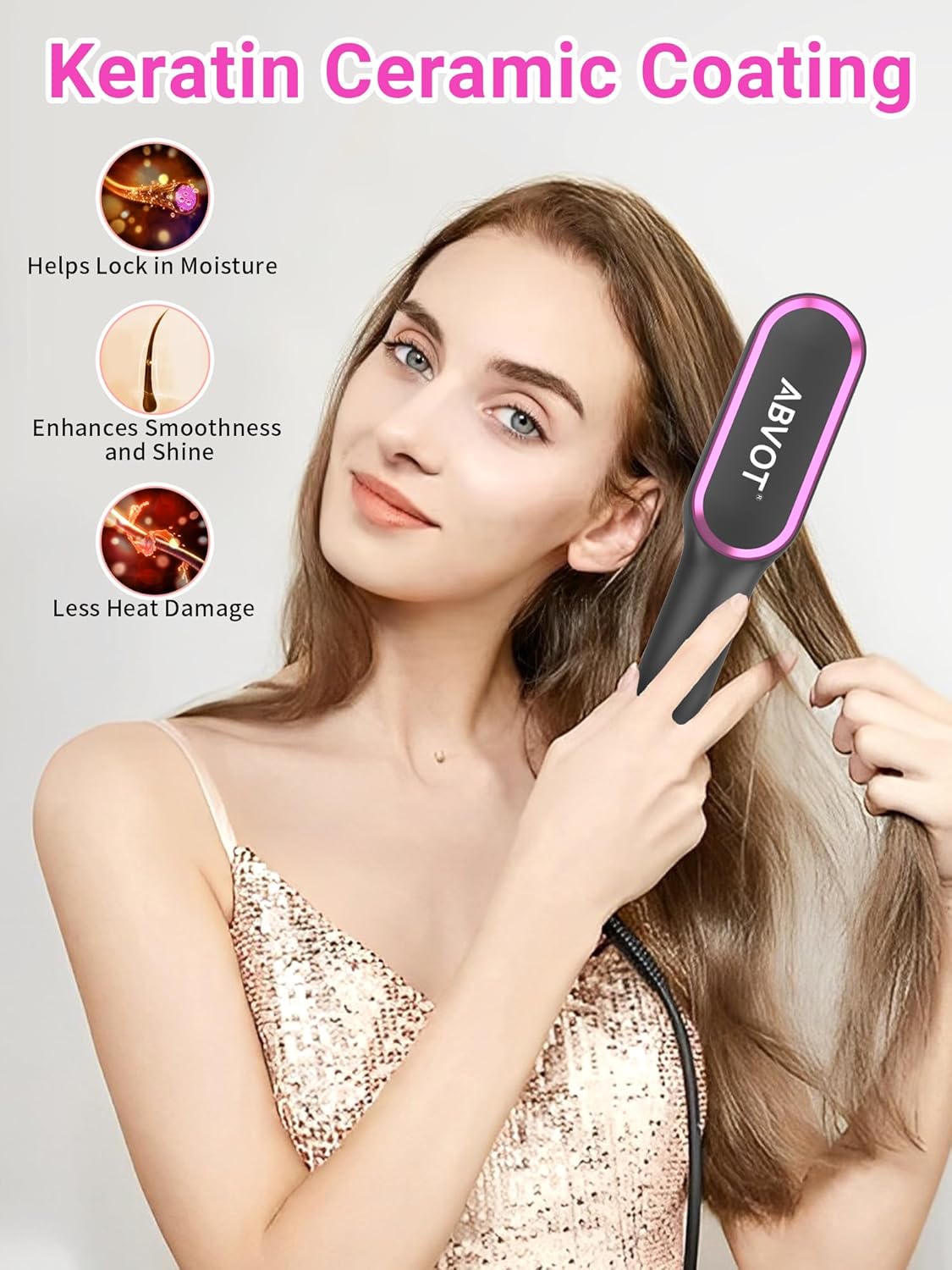 Hair Straightener Brush with Air Vents, ABVOT All in 1 Hot Air Straightening Comb for Black Women, Dual Voltage, Auto Shut Off, Anti Scald Shell, Fast Heat Up, for Curly Hair | Black - Image 3