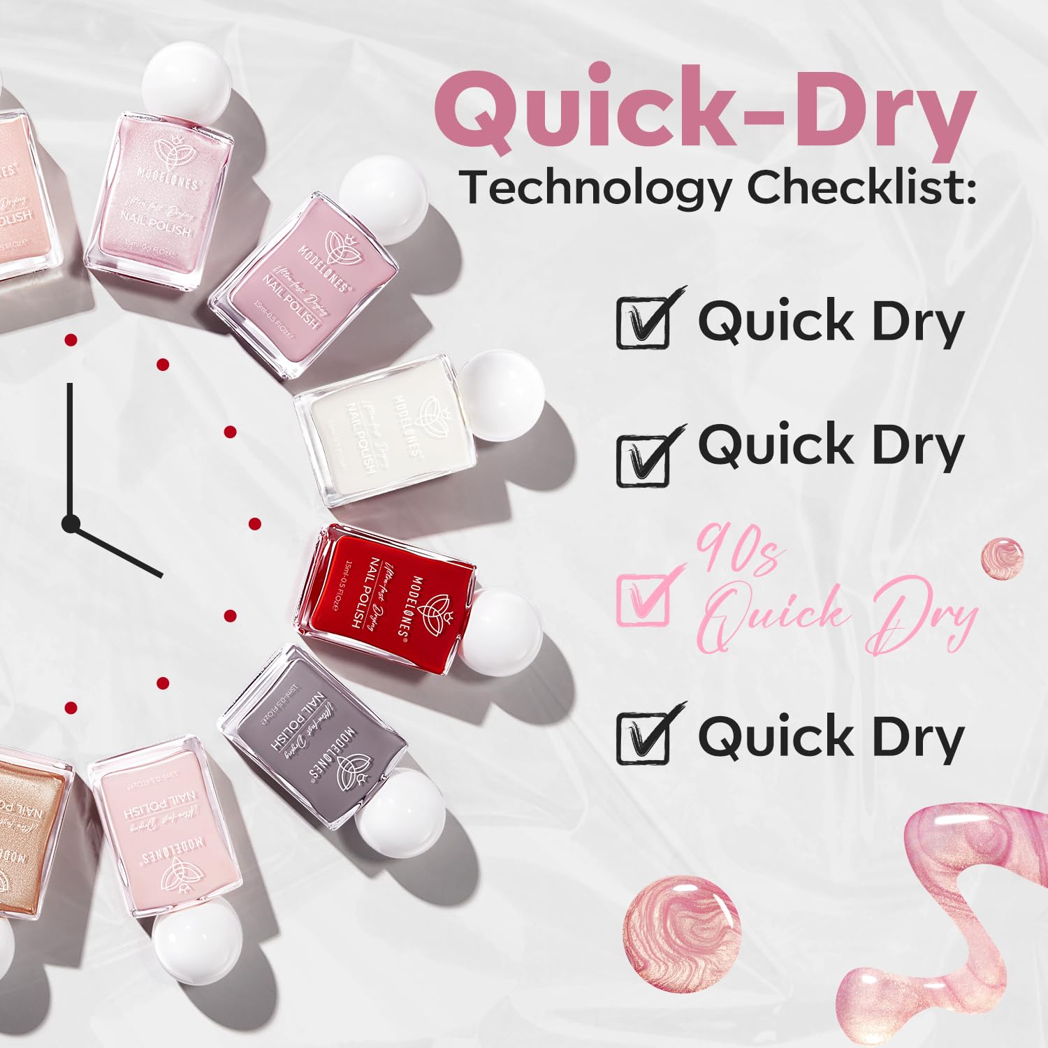 modelones Chrome Pink Nail Polish, 15 ml Pearl Mermaid Iridescent Shimmer Pink Quick Dry Nail Lacquer Long Last Shine Fingernail Polish Nail Art DIY Home Manicure Gift for Women Girls 0.5 Fl Oz - Image 7