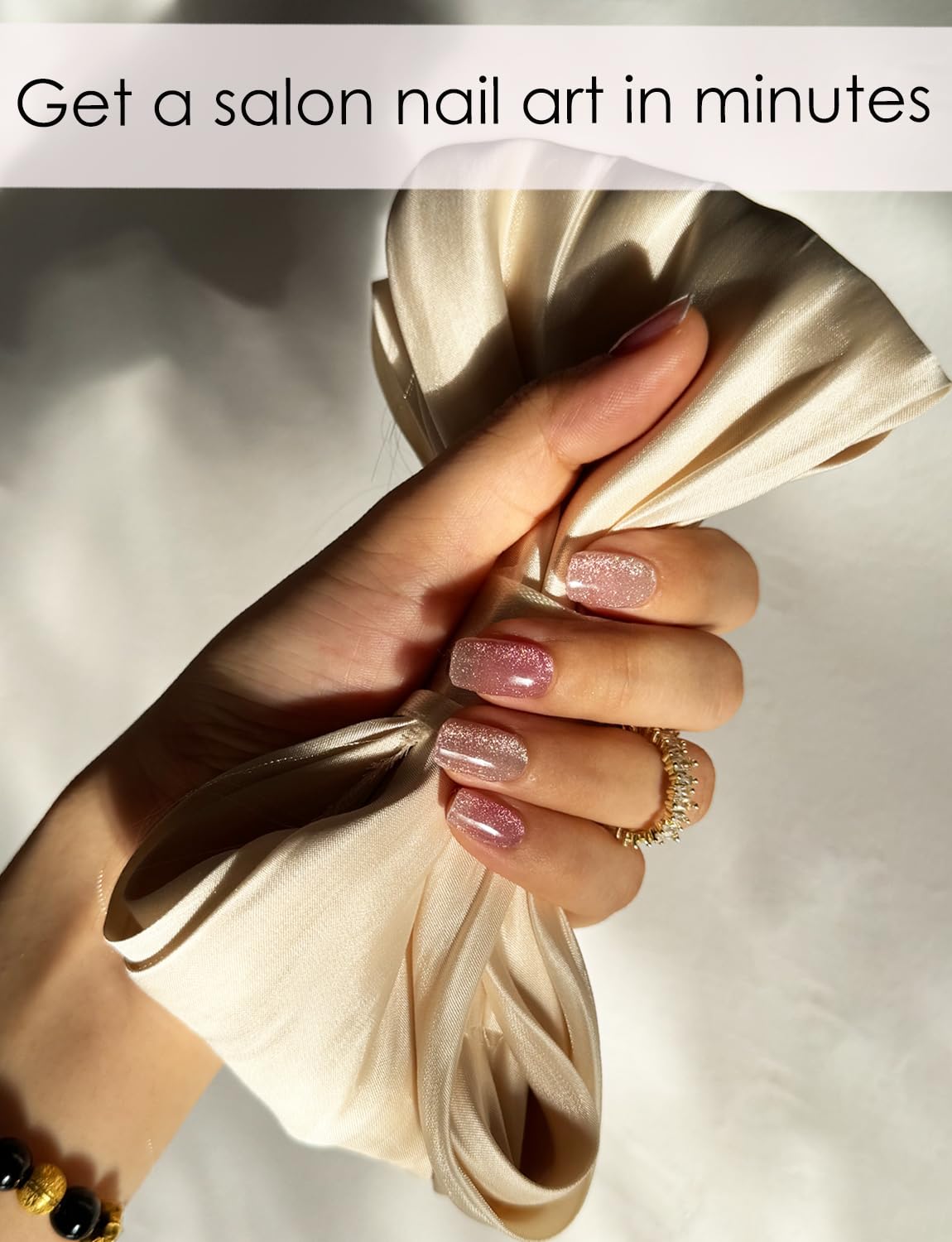 Semi Cured Gel Nail Strips, Nude Cat Eye Gradient 20pcs UV Gel Nails Sticker, Nail Wraps UV for Home Nails DIY - Image 3