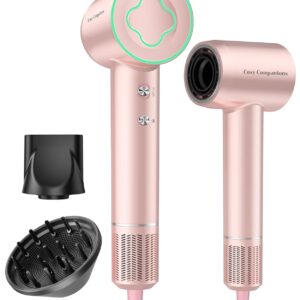 Hair Dryer - 150000 RPM High-Speed Brushless Motor Negative Ionic Blow Dryer for Fast Drying, Low Noise Thermo-Control Hair Dryer with Diffuser and Nozzle, Pink