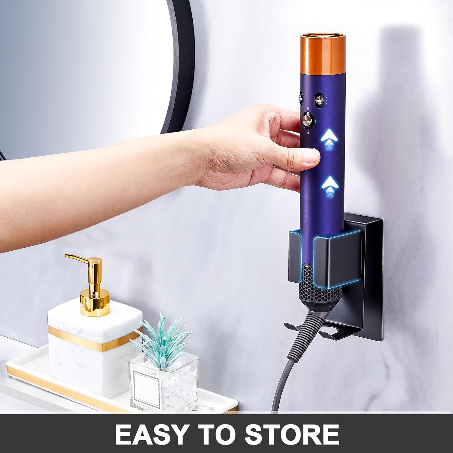 Hair Straightener Holder Wall Mounted Blow Dryer Holder, Stainless Steel Blow Dryer and Curling Iron Holder, Black Hair Dryer and Straightener Holder, Bathroom Hair Tools Organizer and Storage - Image 6