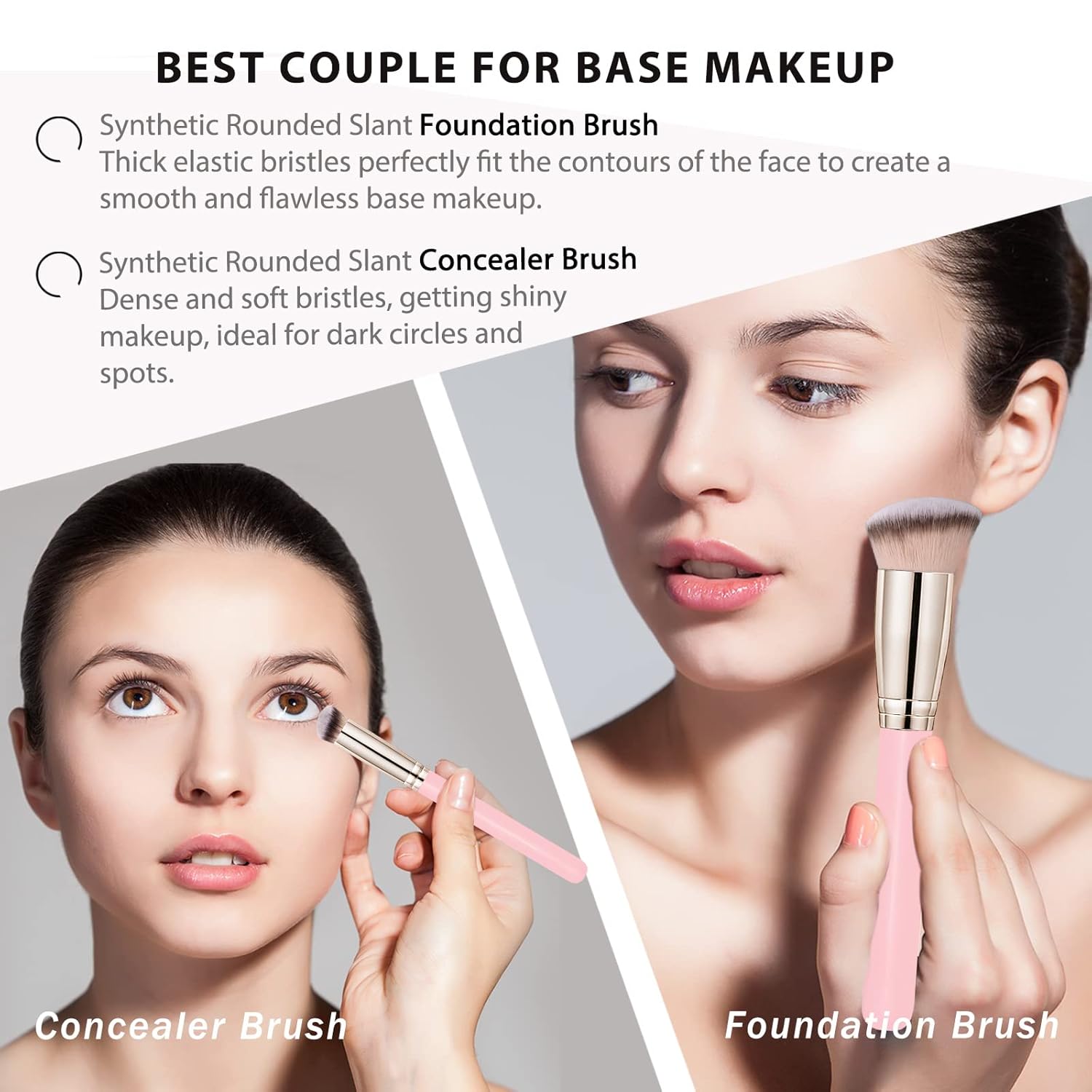 Makeup Brushes Dpolla Pro Foundation Brush and Flawless Concealer Brush Perfect for Any Look Premium Luxe Hair Contour Brush Perfect for Blending Liquid,Buffing,Cream,Sculpting,Mineral Makeup(Pink) - Image 3