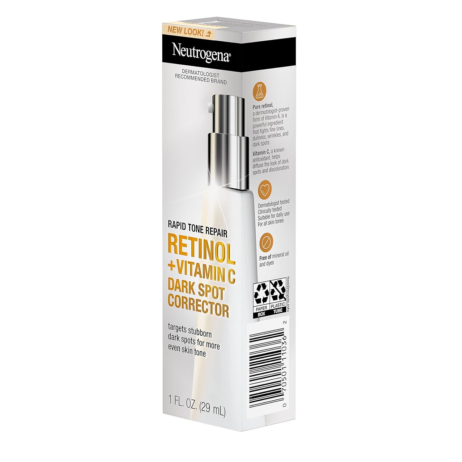 Neutrogena Rapid Tone Repair Retinol + Vitamin C Dark Spot Corrector Face Serum, Daily Anti-Wrinkle Dark Spot Corrector to Brighten & Even Tone, Mineral-Oil & Dye-Free, White, 1 oz - Image 8