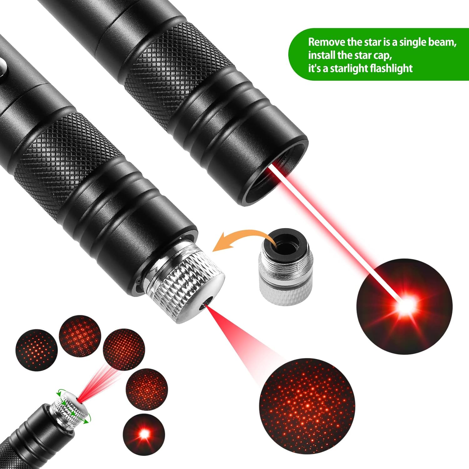 Laser Pointer High Power Rechargeable Lazer Pointer, Laser Pen with Long Range Adjustable Focus with Star Cap, Laser Pointer Pen Suitable for Outdoor, Astronomy, Cats Dogs (Red) - Image 2