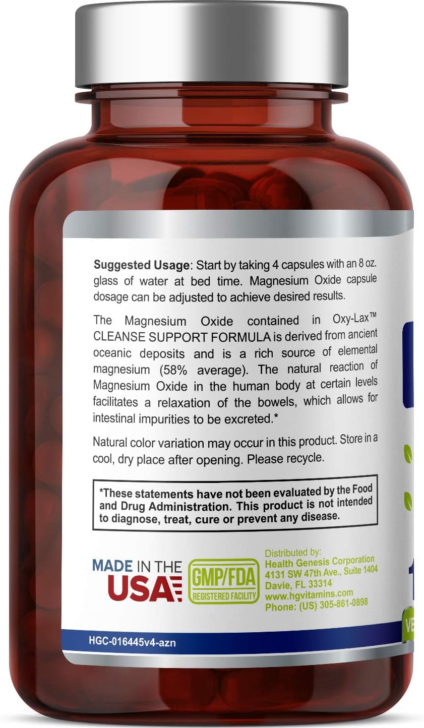 Oxy-Lax 750 mg 120 Vcaps - Natural Magnesium Oxide Oxygen Based Colon Cleanse Gentle Laxative Supports Healthy Digestive Tract Regularity - Image 2