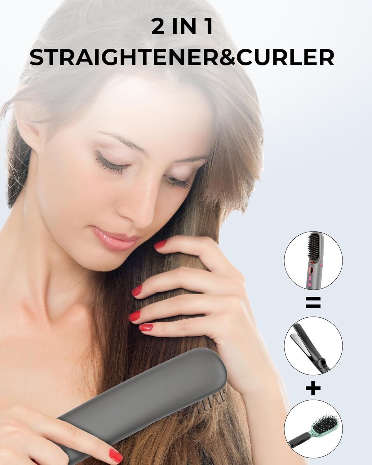 Cordless Hair Straightener Brush, Mini Heated Portable Hot Brush Hair Straightening for Women, 9600mah Battery USB-C Rechargeable, 200 Million Negative Ions for Travel - Image 7