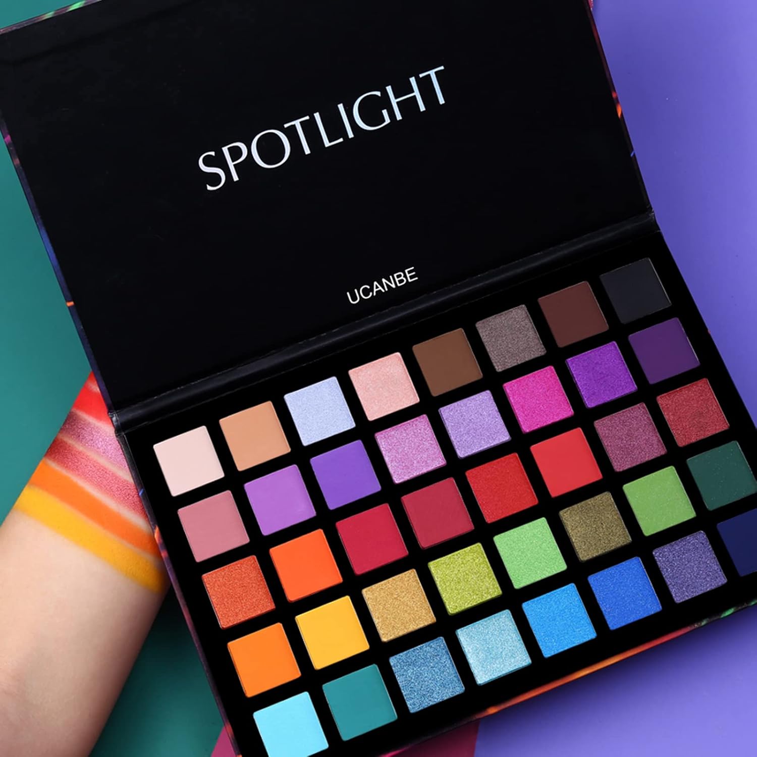 UCANBE Spotlight Eyeshadow Palette + 15 PCS Eye Brushes Makeup Set, Professional 40 Color Matte Shimmer Glitter Eye Shadow Pallet Highly Pigmented Waterproof Long Lasting Make up Pallete - Image 3