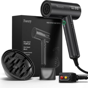 H8 Ionic Hair Dryer with Diffuser – 110,000 RPM for Ultra-Fast Drying, 1400W Powerful Heat, Negative Ion Technology for Frizz Controll, 4 Heat & 4 Speed Settings, Magnetic Nozzle, HD Display