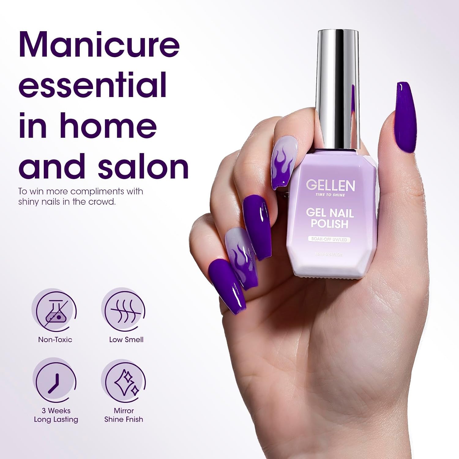 Gellen Purple Gel Polish 18ml, Dark Purple, Lavender, U V Cure Soak Off Gel Nail Polish, Color No.470 - Image 6