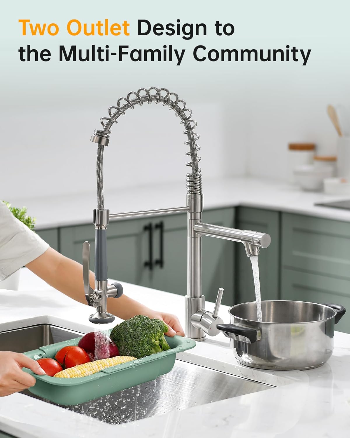 Fapully Commercial Pull Down Kitchen Sink Faucet with Sprayer Brushed Nickel - Image 3