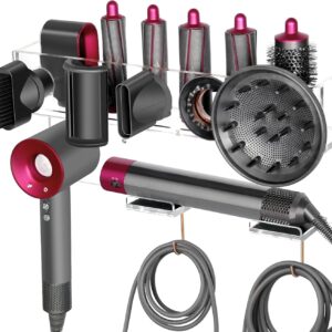 Wall Mount Holder Compatible with Dyson Airwrap Styler Supersonic Hair Dryer, Organizer for Storage Attachments, Rack with Hooks for Accessories Nozzles Barrels Brushes
