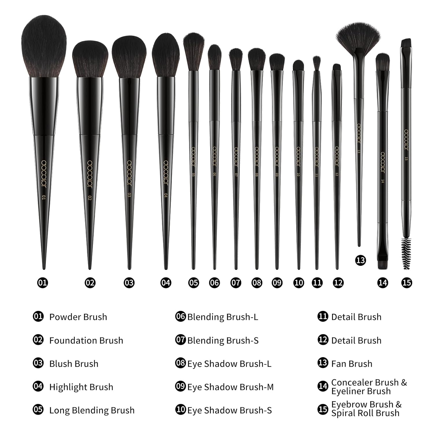 Docolor 15 Piece Obsidian Premium Synthetic Makeup Brush Set for Foundation Contour Blush Eye Shadow - Image 6